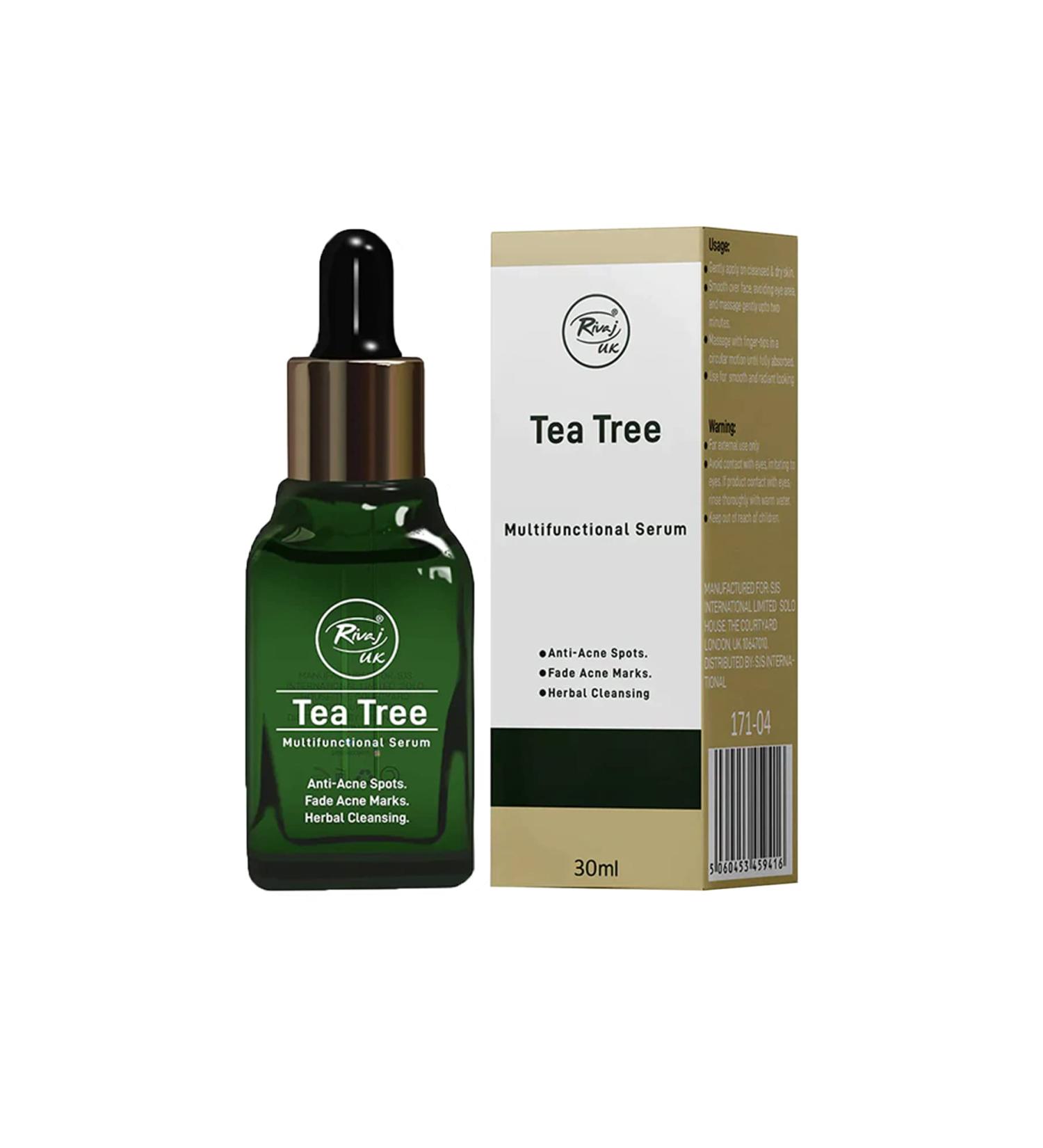 Rivaj Tea Tree Face Serum Clarifying & Anti-Acne Formula Reduces Breakouts & Controls Oil Soothing & Hydrating for Clear Skin 30ml