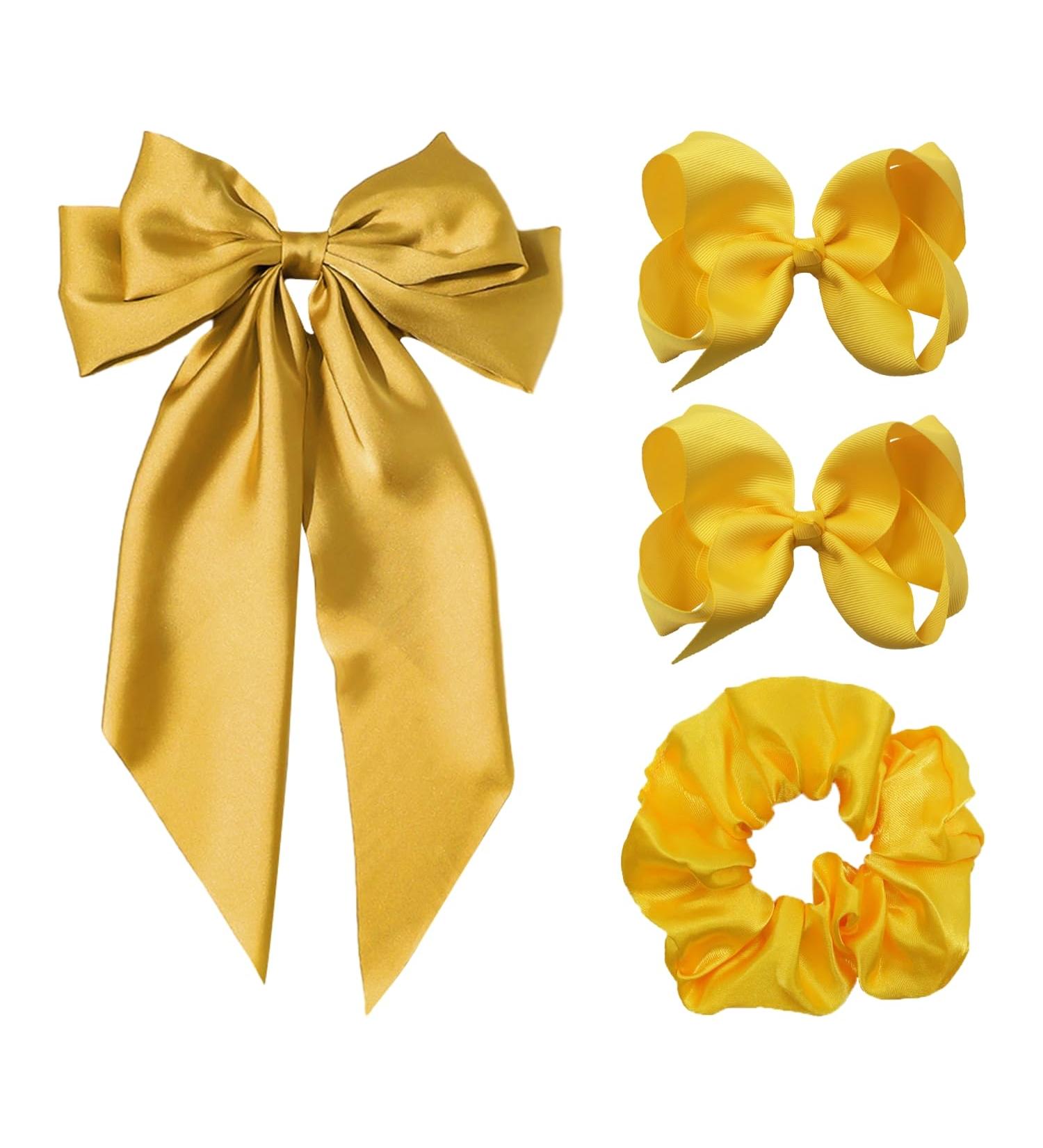 1 Piece of Long Streamer Hairpin With 1 Hair Ring and 2 Ribbon Hair Clips Bow Hair Accessories Solid Color French Hair Clips Birthday Party Accessories Simple and Versatile Hairpin (Yellow) - Buy Online on GoSupps.com