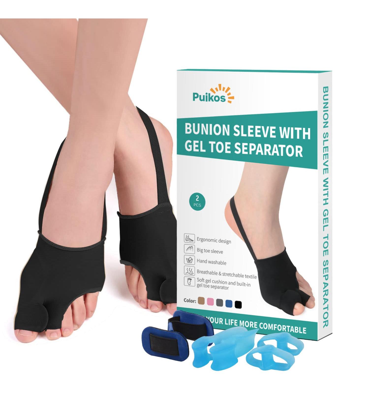 Puikos Hallux Valgus Toe Separator Set | Bunion Corrector Socks & Big Toe Strap | 2 Toe Spreader for Men & Women - Small Black - Buy Online on GoSupps.com