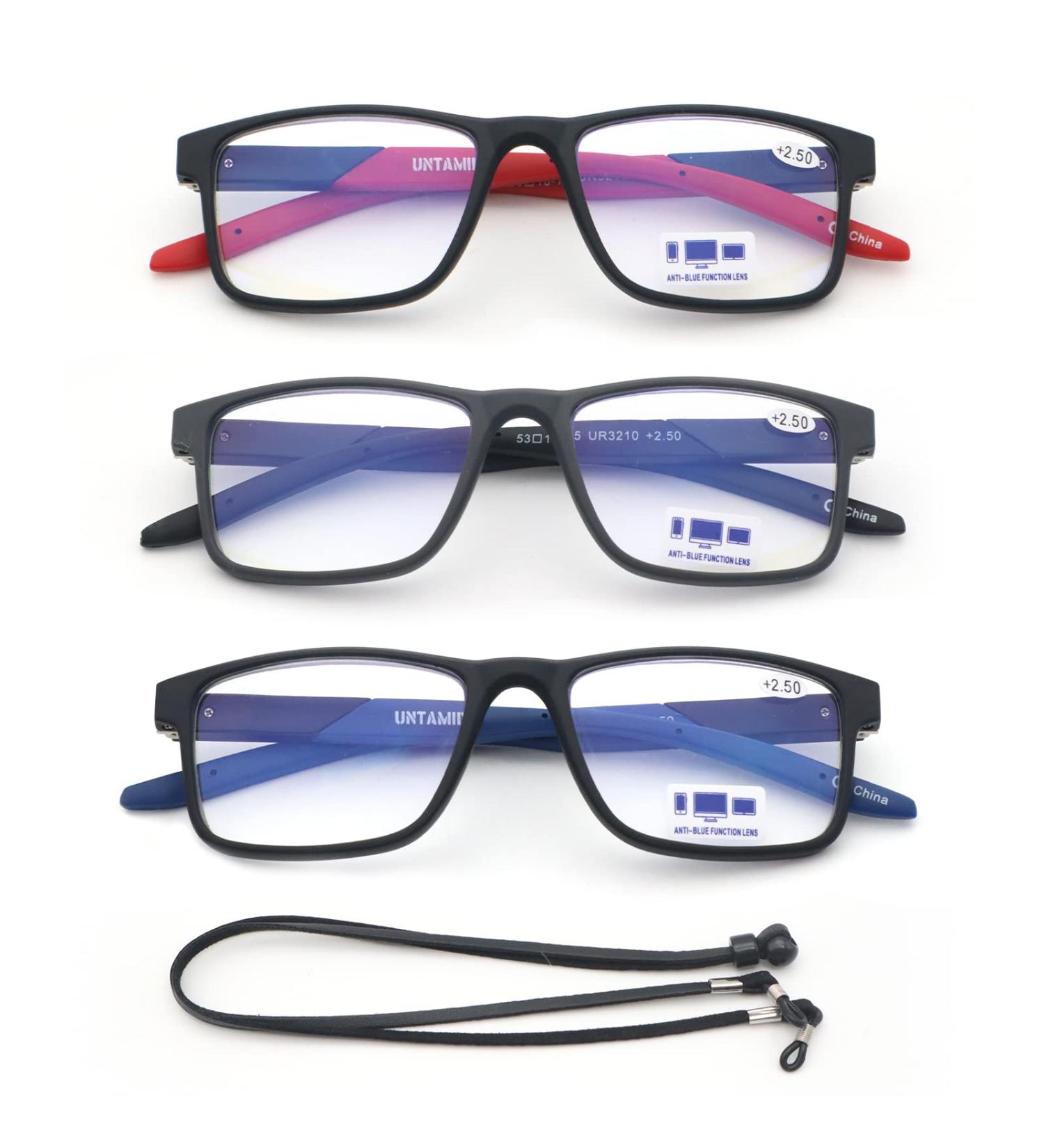 3 Pack Blue Light Blocking Reading Glasses - Rectangular Frames for Men & Women - Anti Glare UV Filter - +1.5 Strength - Buy Online on GoSupps.com