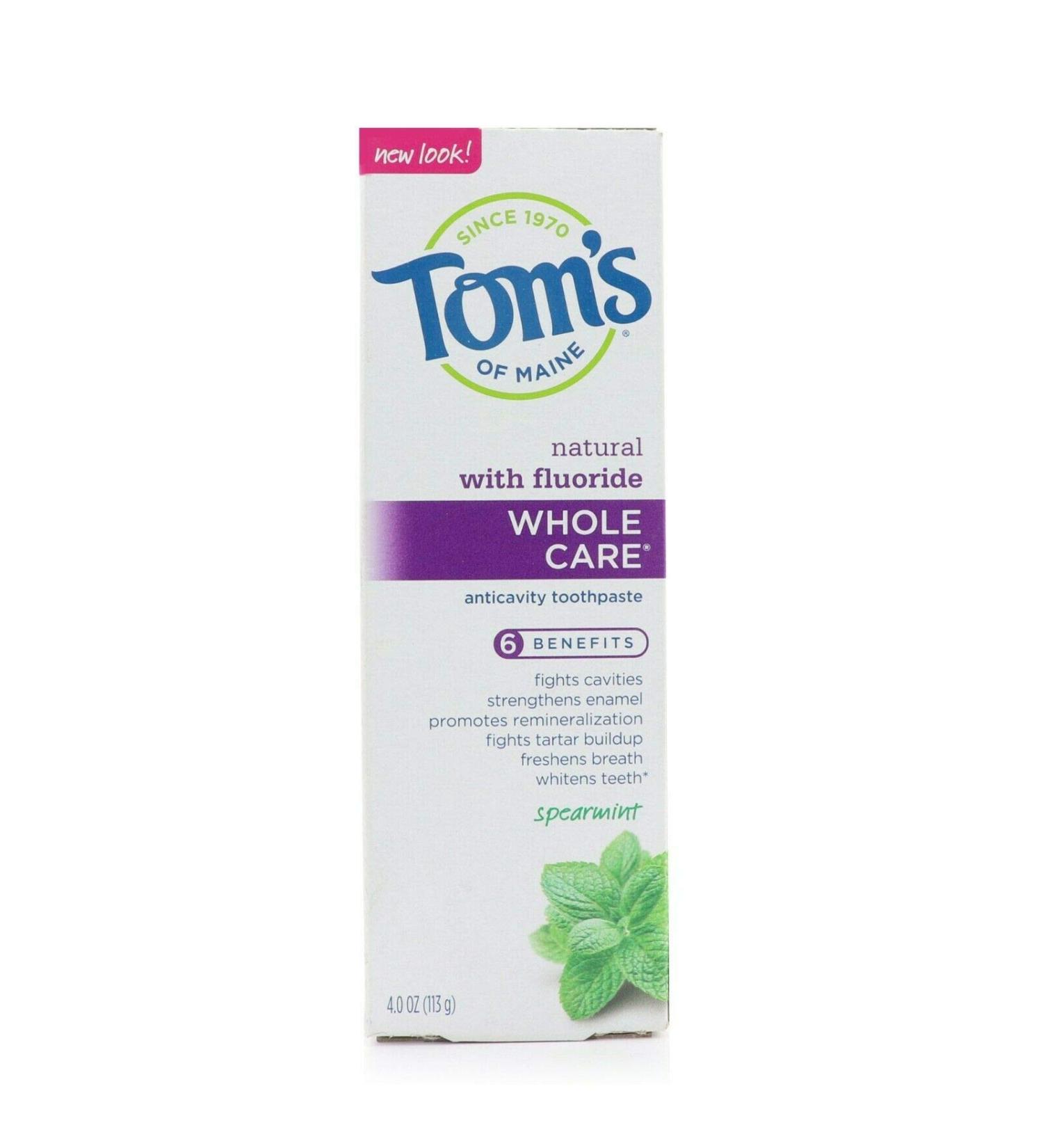 Tom's of Maine Whole Care Toothpaste with Fluoride Spearmint 4 oz (Pack of 6)