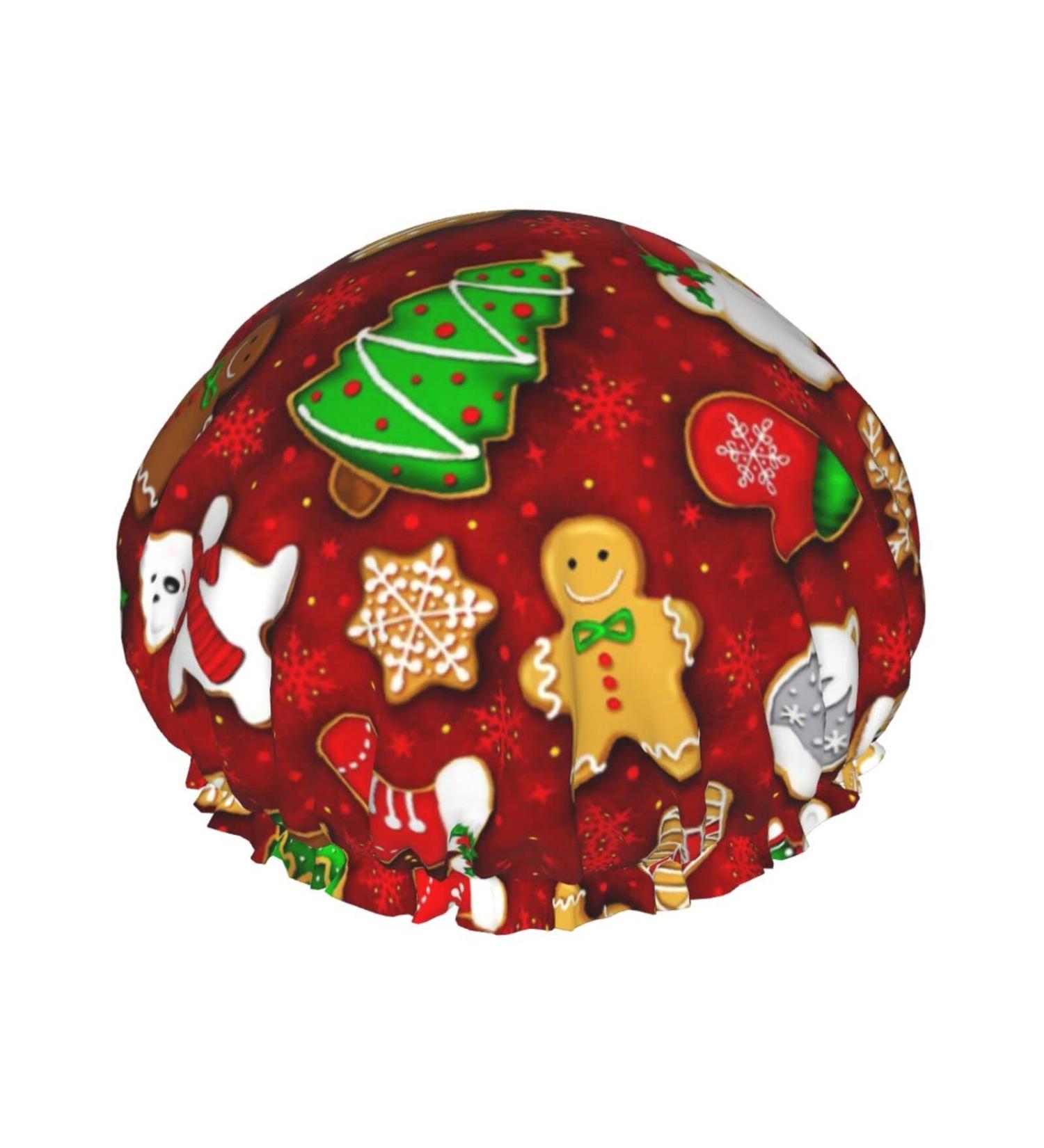Happy Christmas Printed Waterproof Shower Cap for Women - Fits All Head Sizes and Hair Textures - Buy Online on GoSupps.com