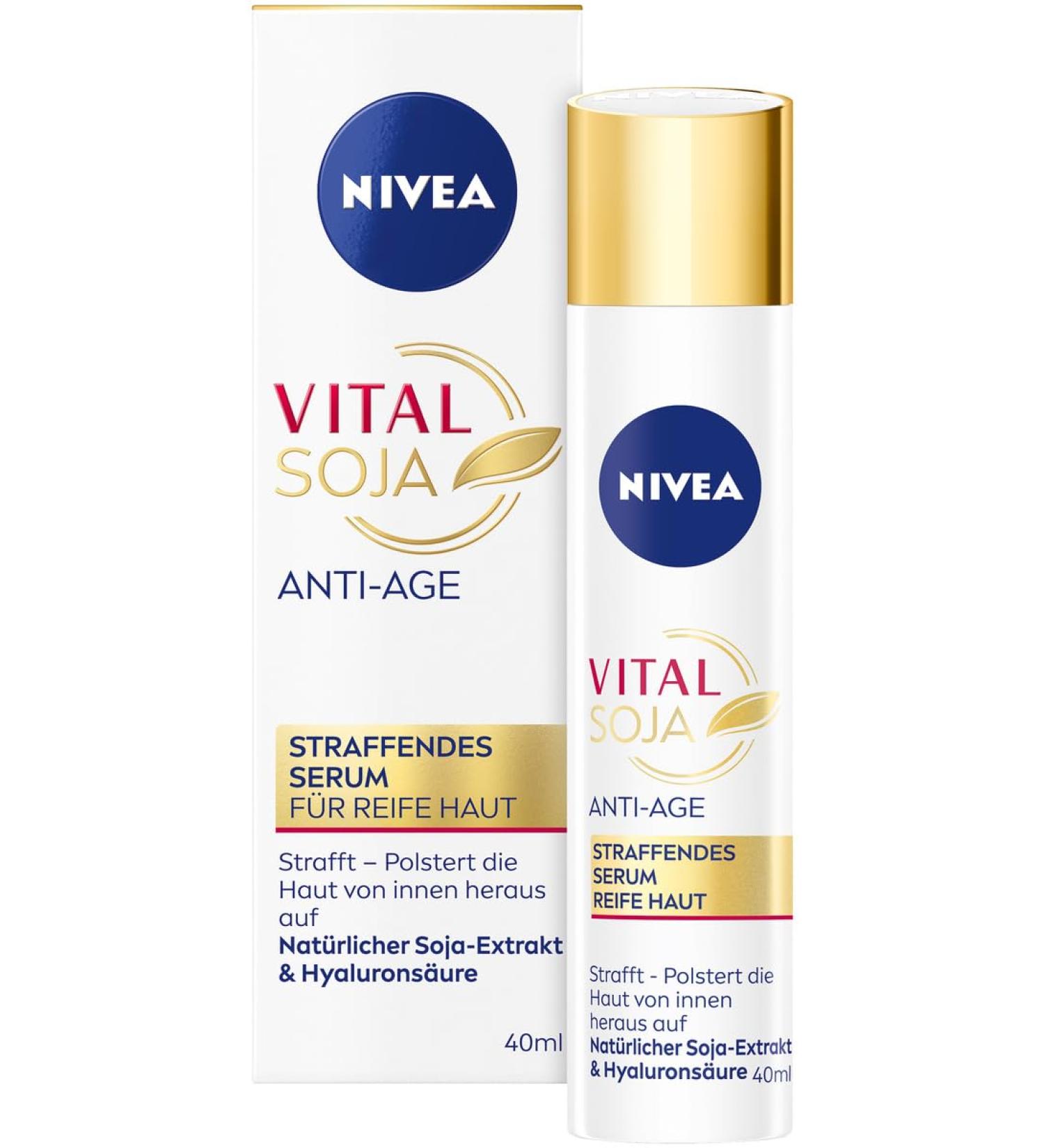 NIVEA Vital SOJA Anti-Aging Firming Serum Intense Moisturizing Serum for Mature Skin with Natural Soy Extract Firming Facial Care with Hyaluronic Acid (40 ml) - Buy Online on GoSupps.com