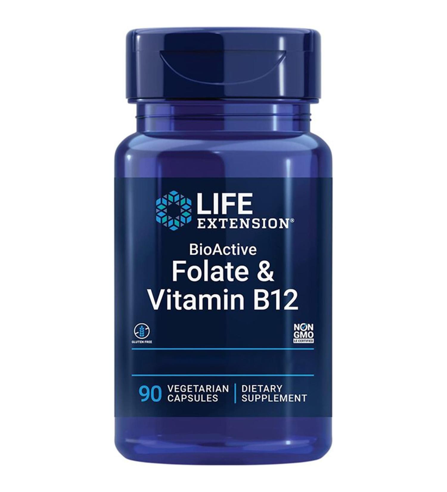 Life Extension Bioactive Folate & Vitamin B12 High Dosed 90 Vegan Vegetarian Gluten Free Soy Free Non-GMO - Buy Online on GoSupps.com