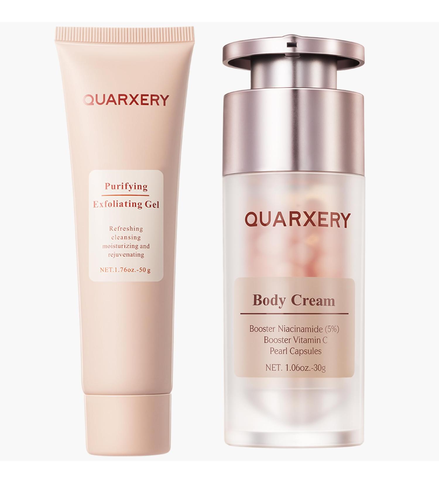QUARXERY Exfoliating Care Set for Face & Body - 5% Niacinamide Body Cream + Purifying Peeling Gel - Improve Oily Rough Skin - 2-Step Skincare Routine - Buy Online on GoSupps.com