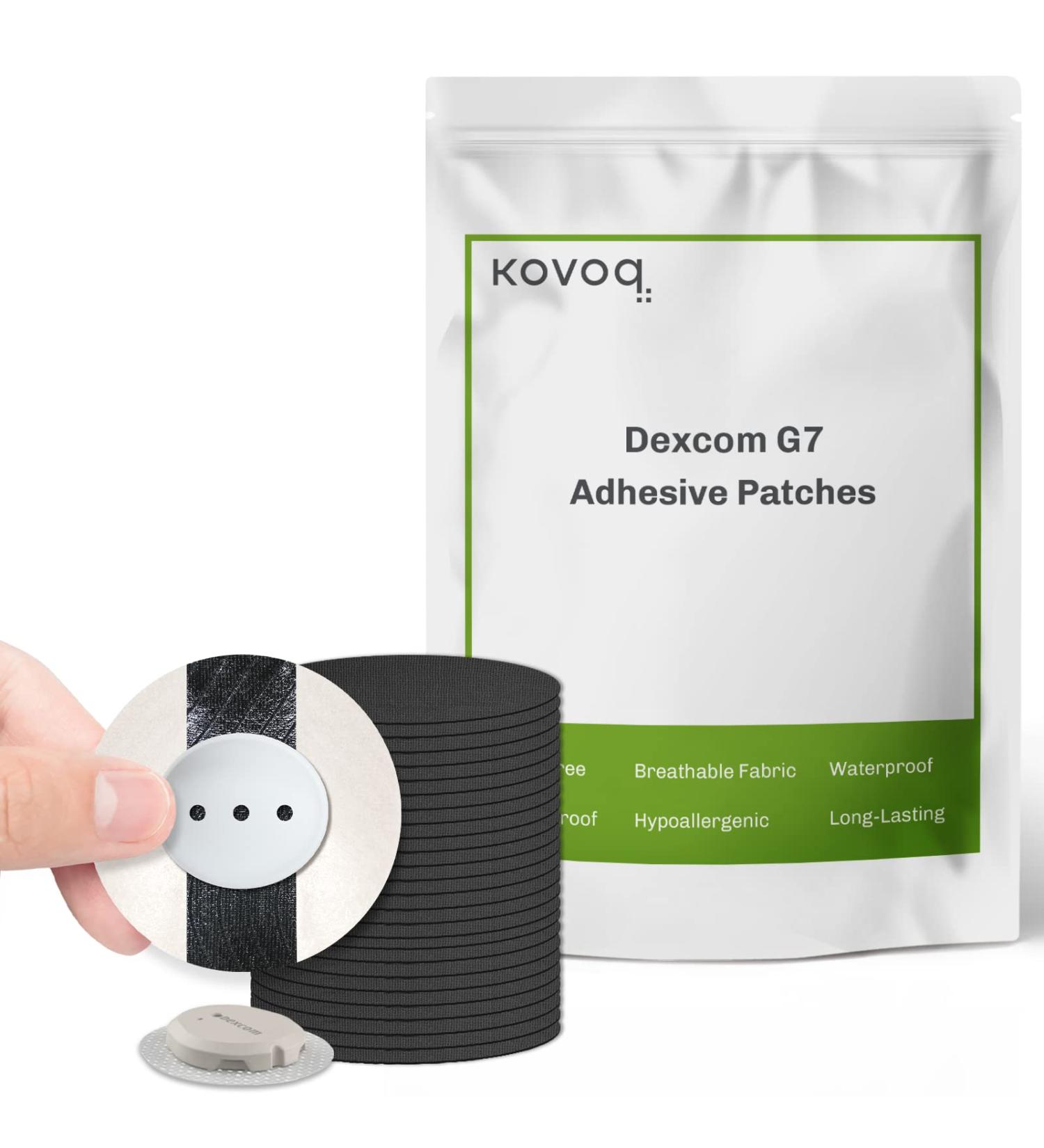 KOVOQ Dexcom G7 Adhesive Patches - 25 Waterproof Patches + 1 Hardshell Cover | Latex-Free, Hypoallergenic, Breathable - Black - Buy Online on GoSupps.com
