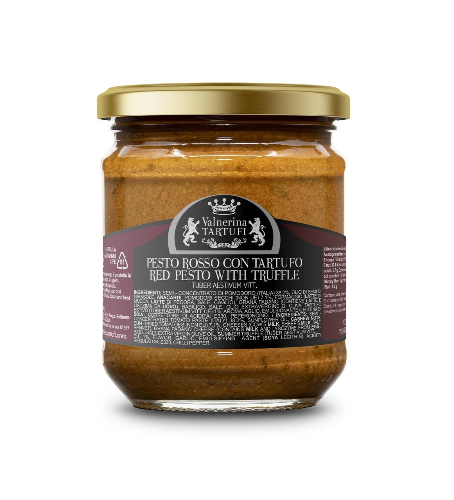 Valnerina Tartufi Italian Pesto Rosso Sauce with Summer Black Truffle - 180g Jar | Pasta Seasoning Sugo | Gastronomic Specialty - Buy Online on GoSupps.com