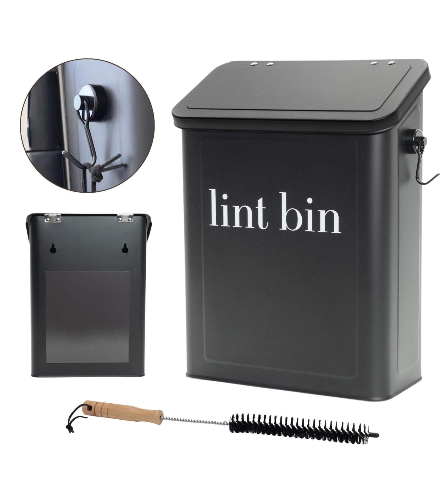 Magnetic Lint Bin for Laundry Room - Matte Black Lint Trash Can with Brush & Hook | Modern Dryer Lint Storage - Buy Online on GoSupps.com