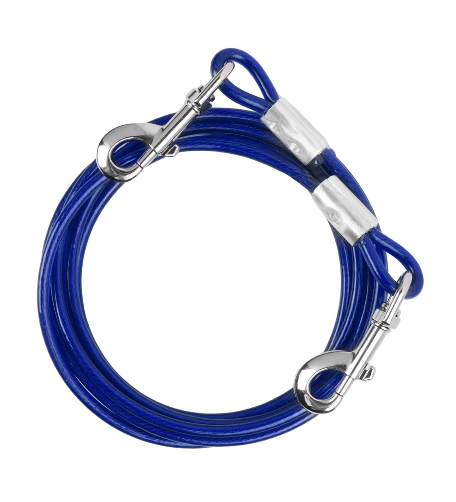 5m Heavy Duty Dog Line - Steel Wire Tie-Out Cable for Small & Medium Dogs 250kg Capacity Rotating Hooks - Durable Pet Training & Camping Solution (Blue) - Buy Online on GoSupps.com