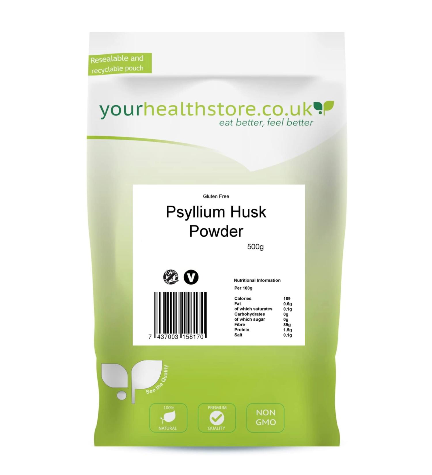 yourhealthstore Psyllium Husk Powder 500g Extra High Purity Non Contaminated No Pesticides Fine Powder Gluten Free Vegan (Recyclable Pouch)