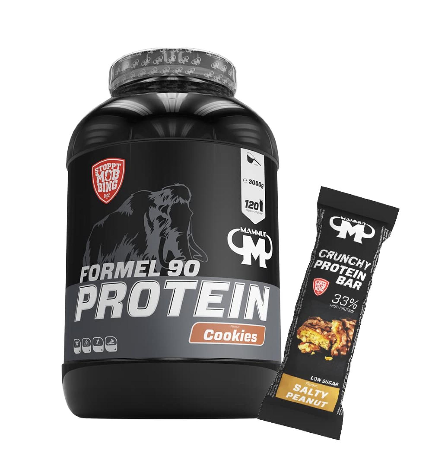 Buy 3kg Mammoth Formula 90 Protein - Biscuit & Salty Peanut Protein Bar 2-Pack | Best International Shipping - Buy Online on GoSupps.com