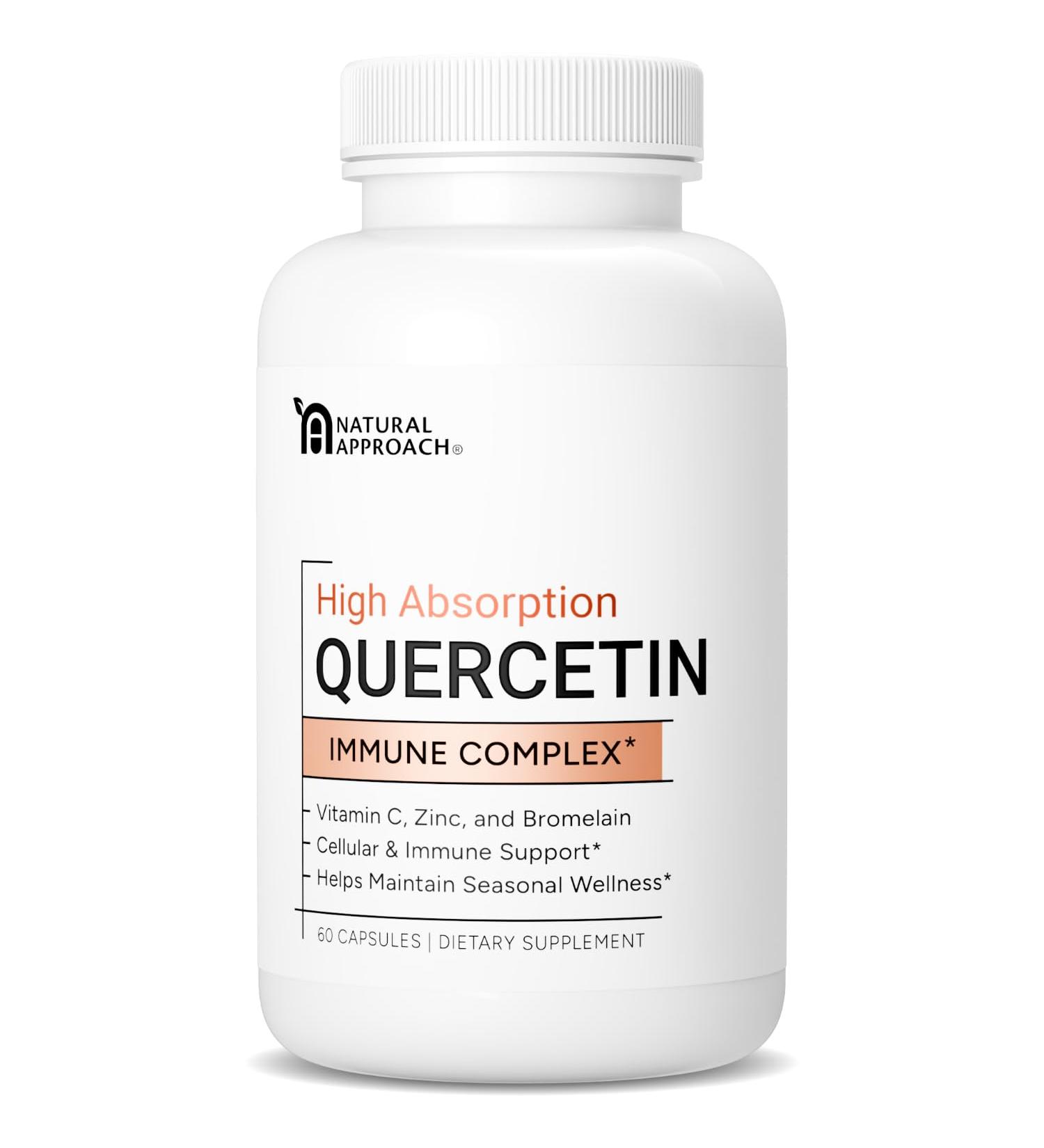 High Absorption Quercetin with Bromelain Vitamin C and Zinc - 500mg Quercetin Phytosome - 50x More Absorption - Supports Immune Function & Cellular Health - USA Manufactured Supplement - 60 Capsules - Buy Online on GoSupps.com