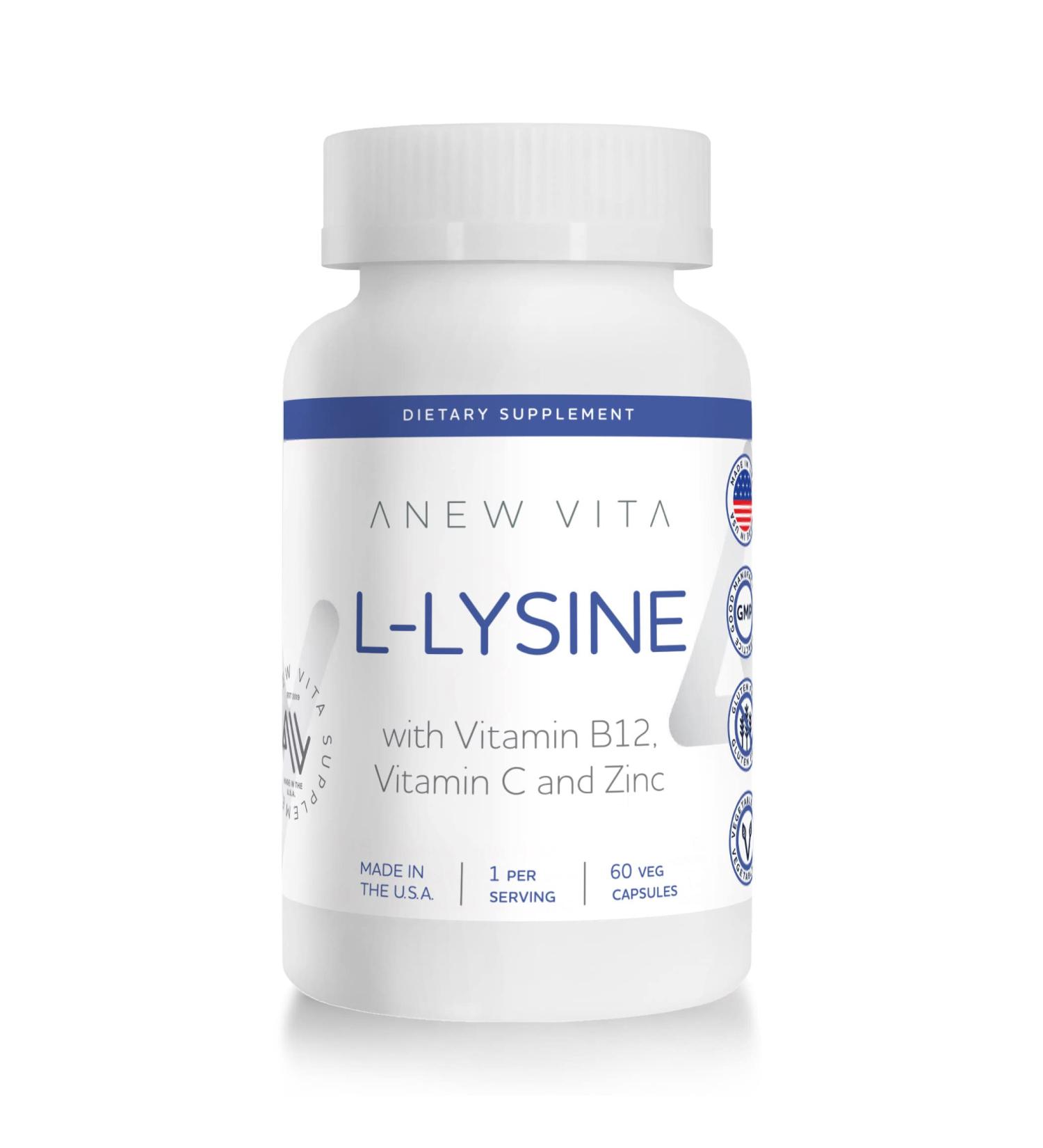 L-Lysine Supplement with Vitamin B12 C & Zinc - Oral Health Support Non-GMO Gluten-Free - 60 Veg Capsules - Made in USA - Buy Online on GoSupps.com