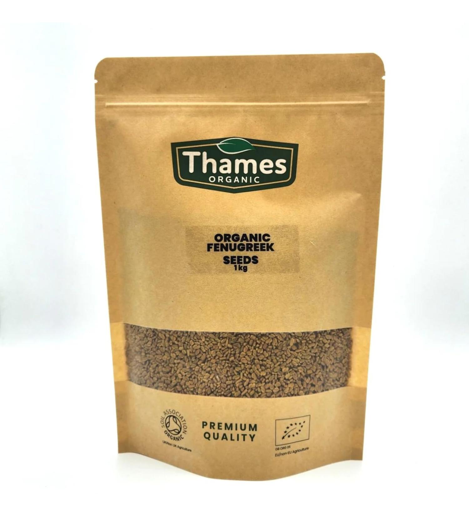 Organic Fenugreek Seeds 1kg Certified Organic Non-GMO Vegan No Additives No Preservatives Resealable Bag by Thames Organic 1kg - Buy Online on GoSupps.com