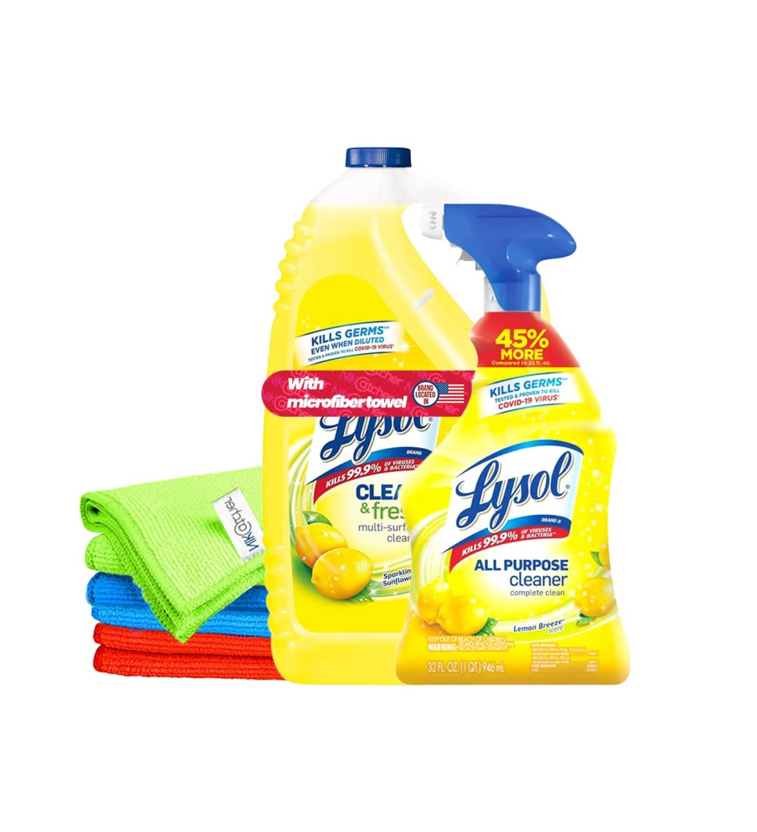 Buy Lysol All-Purpose Cleaner Bundle with Microfiber Cloths - 32 oz Trigger & 144 oz Refill | Lemon Breeze | International Shipping Available - Buy Online on GoSupps.com