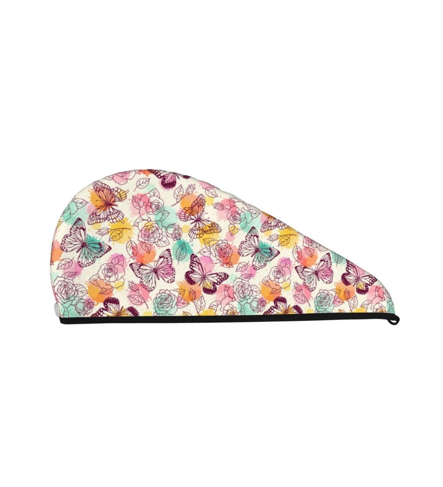 Hair Towel Wrap - Quick Drying Turban with Button | Stylish Butterflies & Roses Design - Buy Online on GoSupps.com