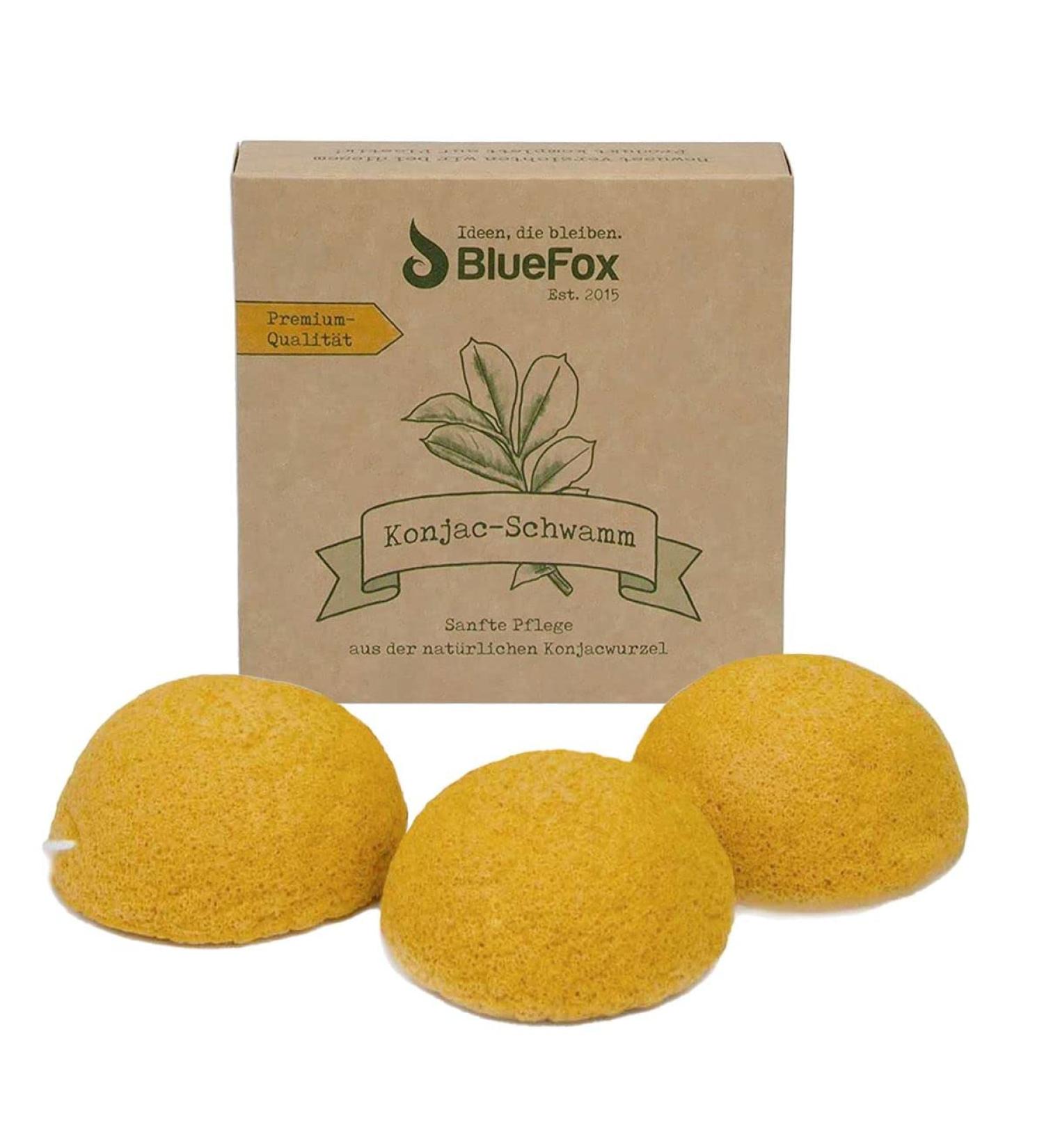 BlueFox Konjac Sponge Set of 3 Turmeric Facial Cleansing for Blemished and Combination Skin Facial Care Make-Up Organic Facial Sponge Exfoliating of the Skin Cleansing Sponge Colour Yellow - Buy Online on GoSupps.com