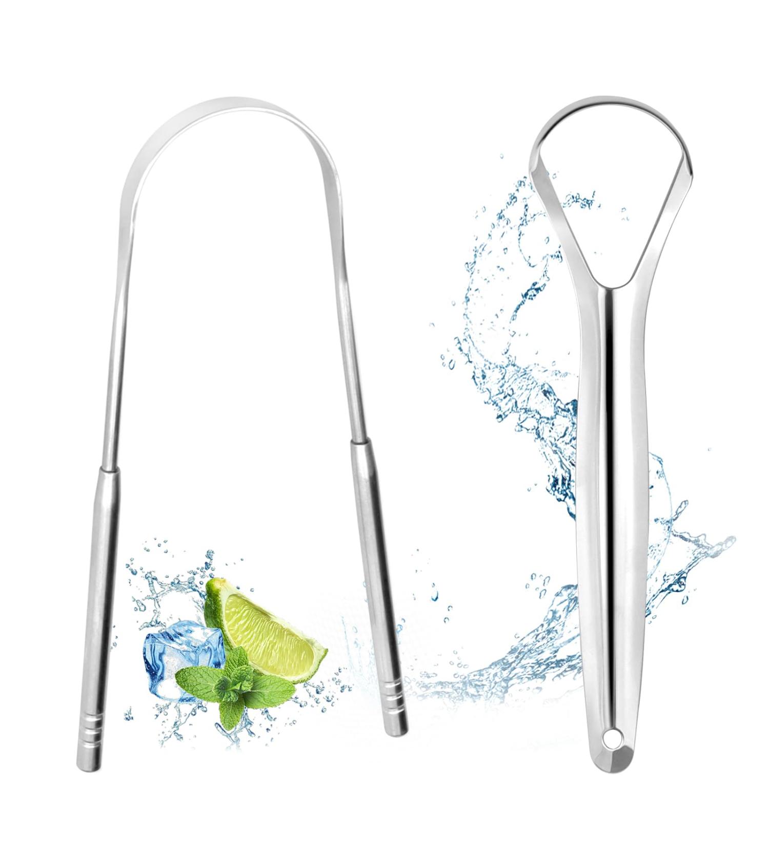 Tongue Scraper Set - 2 Stainless Steel Scrapers for Adults and Kids - Bad Breath Treatment - Buy Online on GoSupps.com