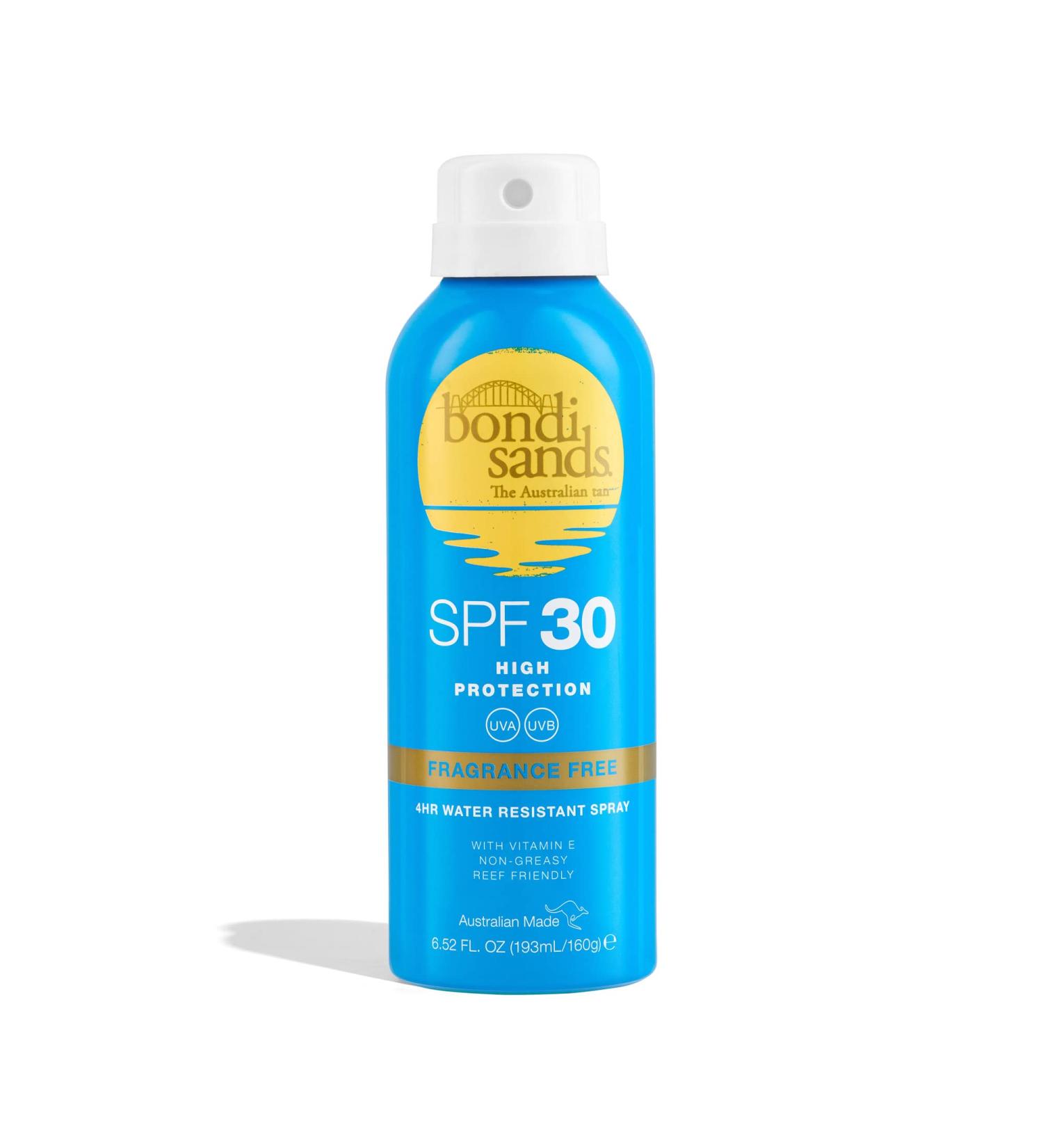 Bondi Sands Fragrance Free Sunscreen Aerosol Mist SPF 30 | Non-Greasy Broad Spectrum Formula Moisturises Soothes and Protects Skin Water Resistant Up To 4 Hours + Cruelty Free | 160g/5.64 Oz - Buy Online on GoSupps.com