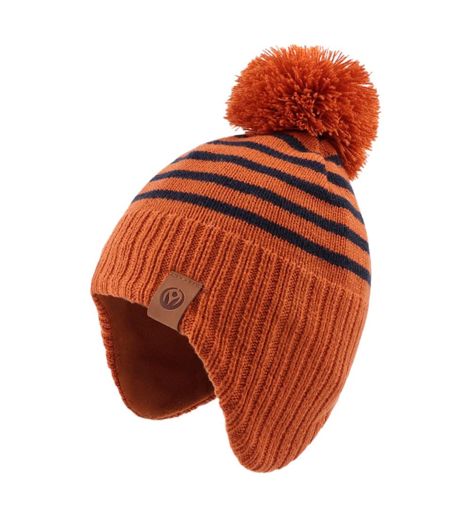 XIAOHAWANG Striped Winter Baby Beanie Hat for Boys & Girls | Toddler Kids Warm Knitted Classic Hat 4-8 Years - Caramel - Buy Online on GoSupps.com