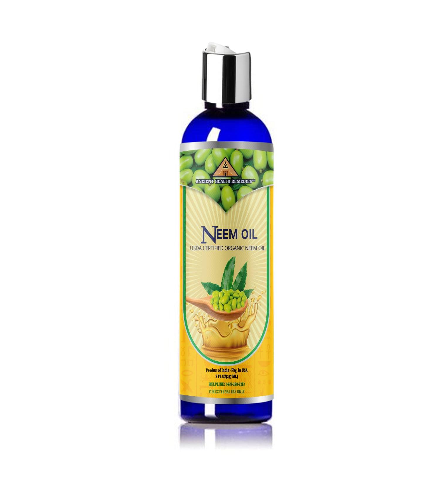 Ancient Health Remedies Cold-Pressed Unrefined USDA Certified Organic Neem Oil Pure & All Natural-Excellent Bulk Carrier Oil For Anti-aging Healthy Hair & Skin (INDIA) (8 oz) 8 Ounce (Pack of 1) - Buy Online on GoSupps.com