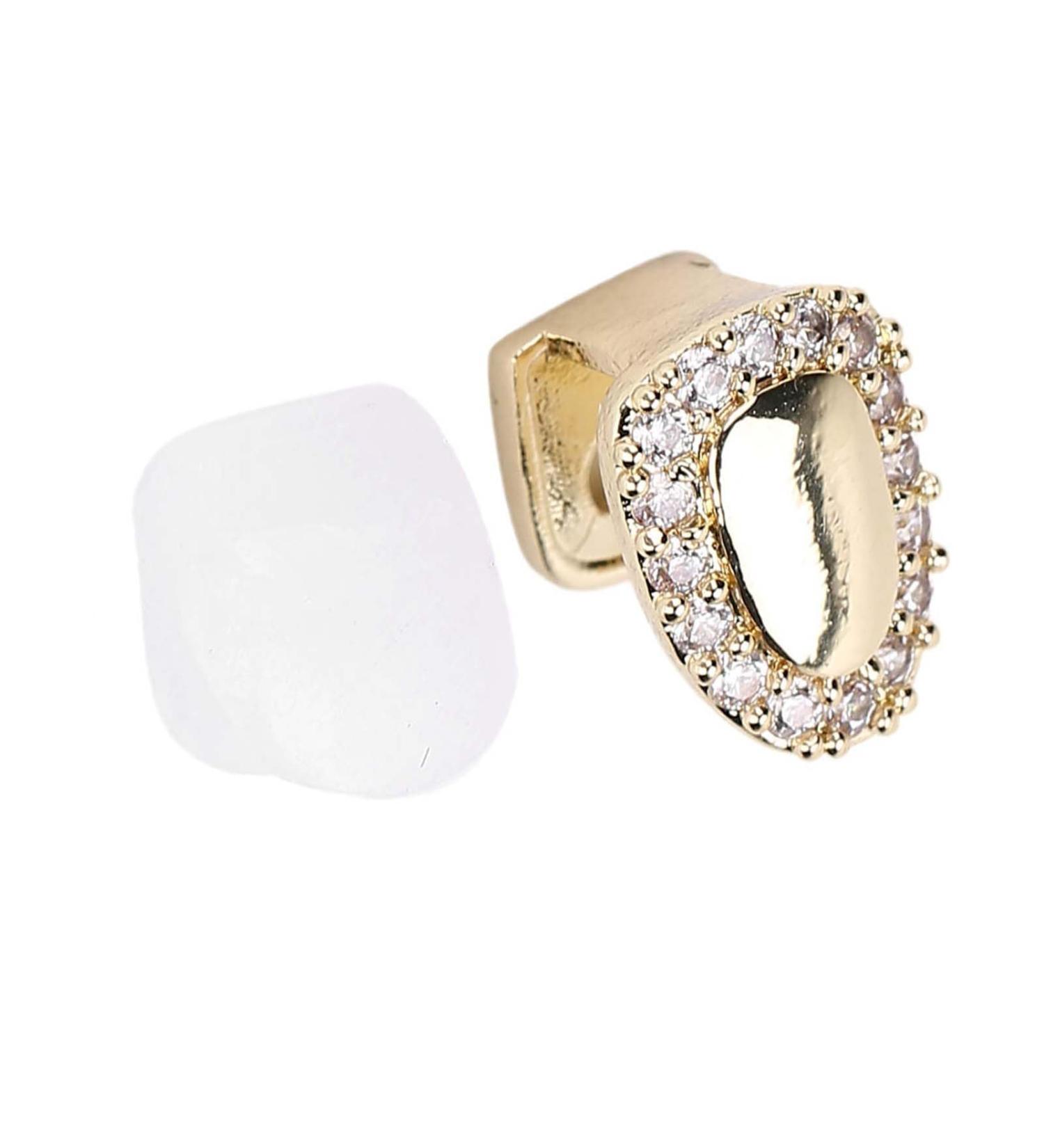 Shiny Hip-Hop Grill Cap - Single Tooth Decoration for Halloween & Shows | Diamond Gold Color Platter - Buy Online on GoSupps.com