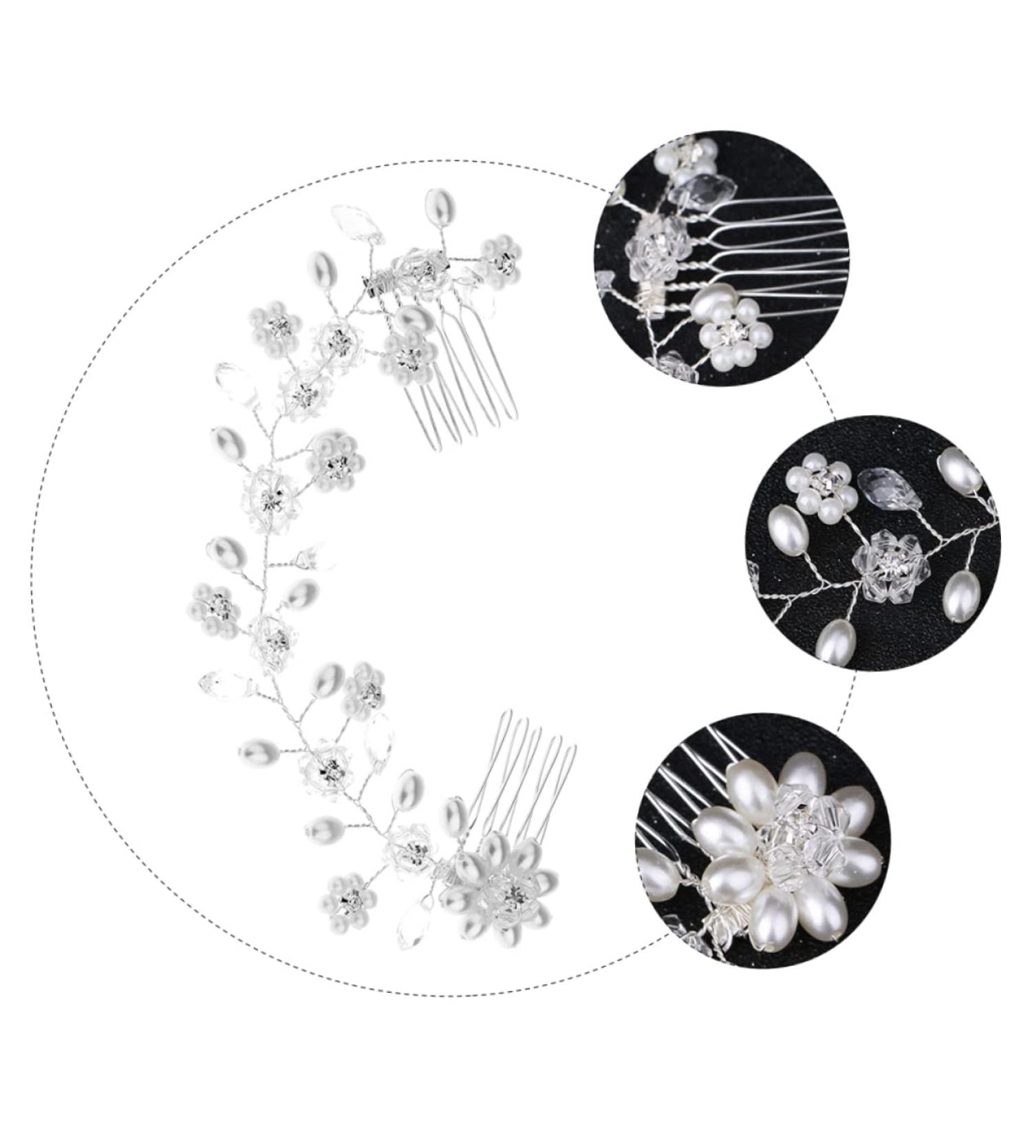 DOITOOL Hair Comb Wedding Hair Clip Bridal Hair Clips Prom Hair Clips Hair Jewels for Women Floral Hair Accessories Rhinestone Hair Clips Double Head Alloy Twist Beads Bride - Buy Online on GoSupps.com