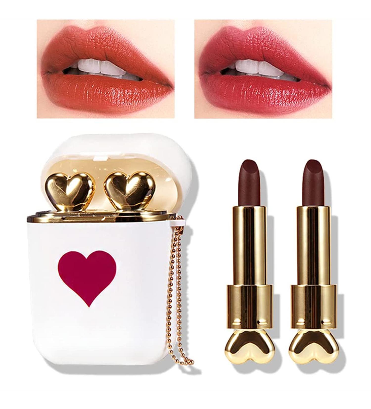 Matt Lipstick Make-Up Set - 2-Piece Two-Tone Waterproof Velvet Lip Gloss | Durable & Moisturizing Gift Set (Gold) - International Shipping Available - Buy Online on GoSupps.com