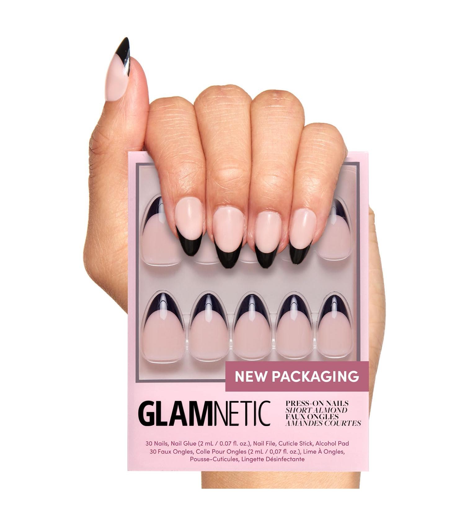 Glamnetic Press On Nails - Caviar | Semi-Transparent Short Almond Nails | Reusable 30 Nail Kit with Glue | 15 Sizes Available - Shop Internationally - Buy Online on GoSupps.com