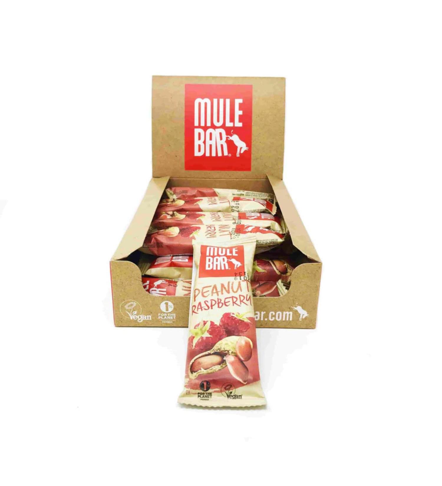 MULEBAR - Box of 15 Energy Bars - Raspberry Peanut - Anti-Inflammatory - Protein - Antioxidant - Easy to Digest - 100% Natural, Vegan - Made in France - 40gr