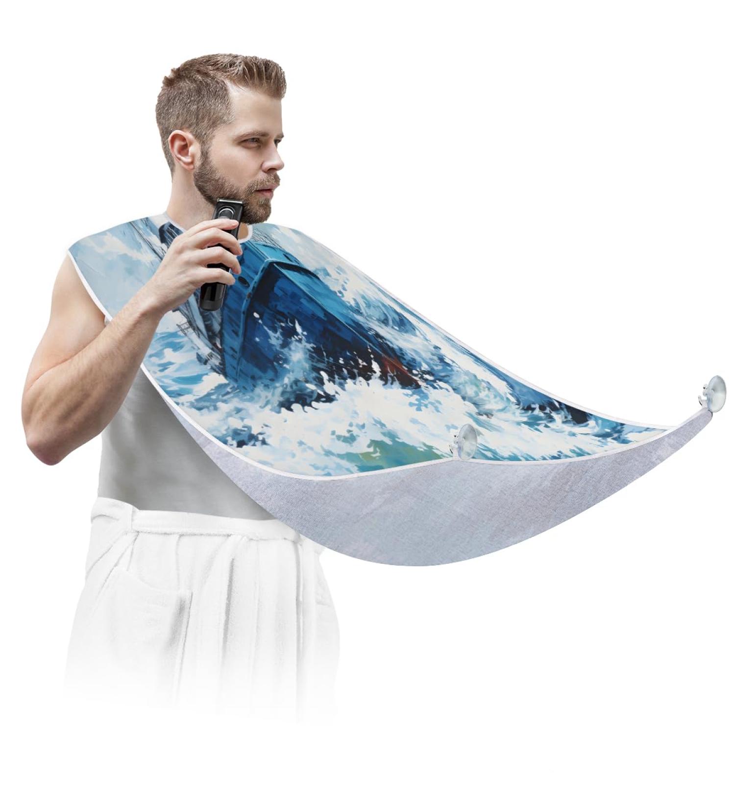 Ocean Cruise Beard Bib Apron - Ultimate Beard Hair Catcher for Men | Perfect Father's Day & Christmas Gifts for Dad & Husband with 2 Suction Cups - Buy Online on GoSupps.com