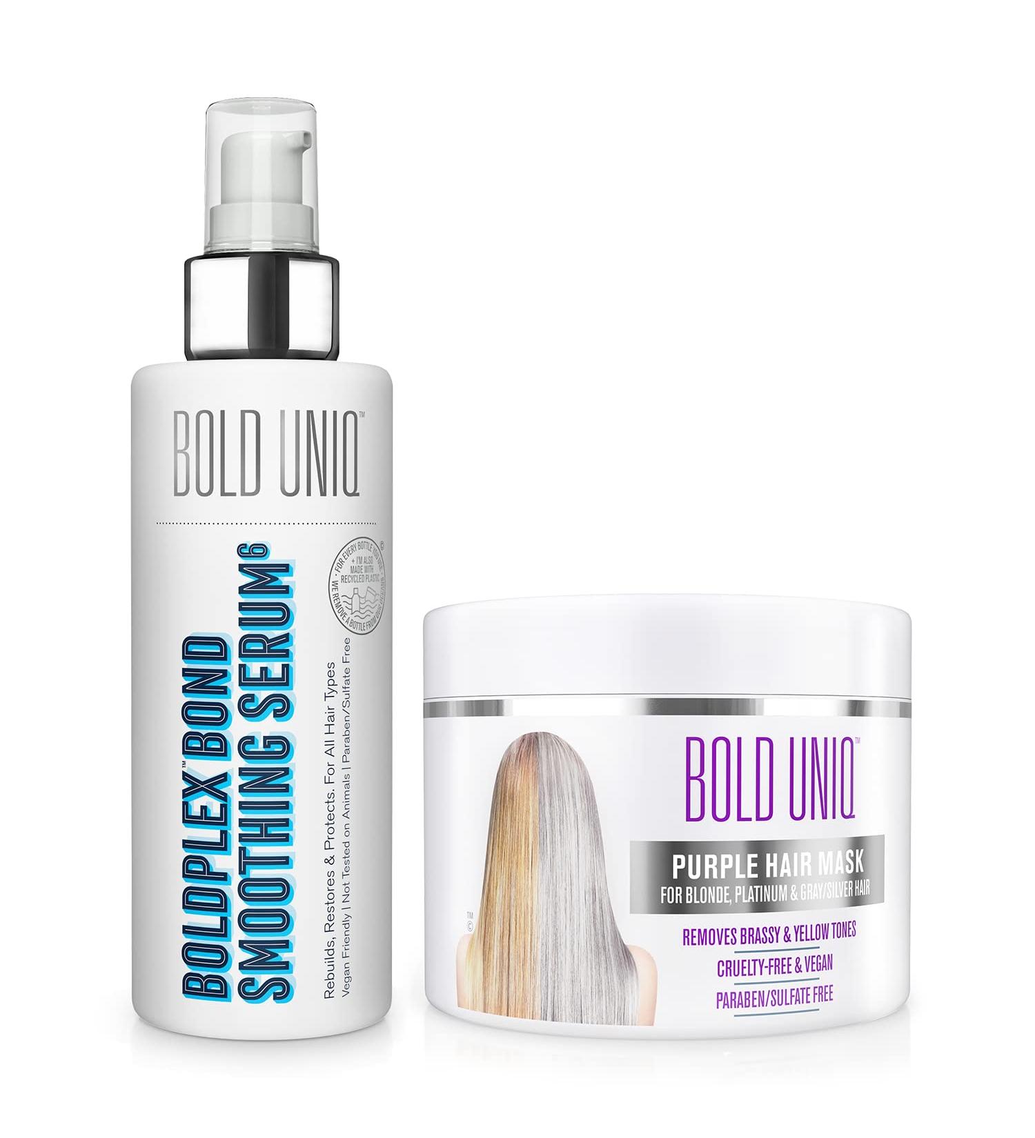 BOLD UNIQ Purple Hair Mask & BoldPlex 6 Serum for Blonde, Platinum, Bleached, Silver, Gray Hair - Remove Yellow Tones, Condition Dry, Damaged Hair - Cruelty Free, Vegan - Buy Online on GoSupps.com