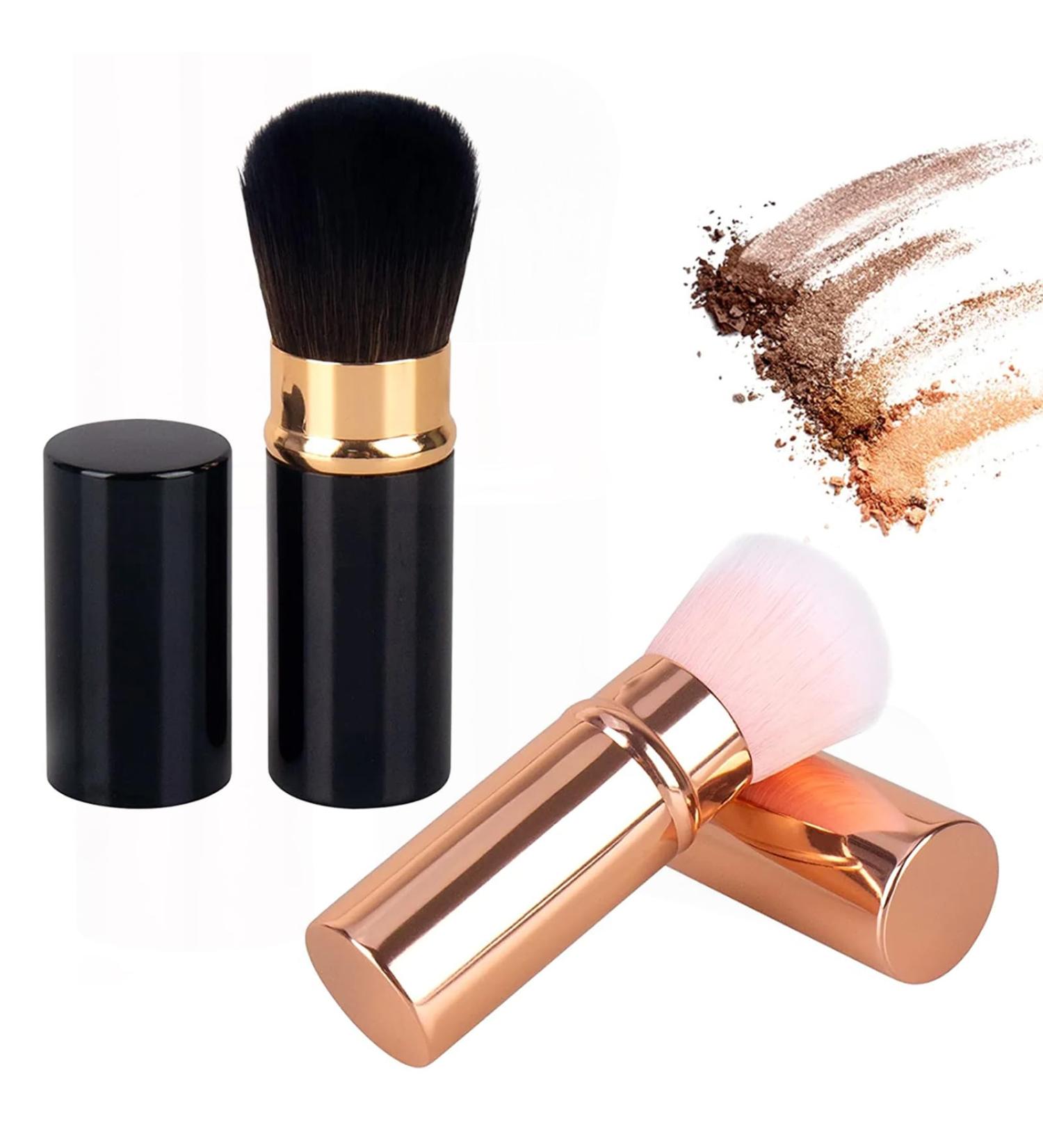 Xinsuo 2-Piece Travel Makeup Brush Set | Powder & Liquid Foundation Brushes for Loose Powder & Cream | Black & Pink - Buy Online on GoSupps.com