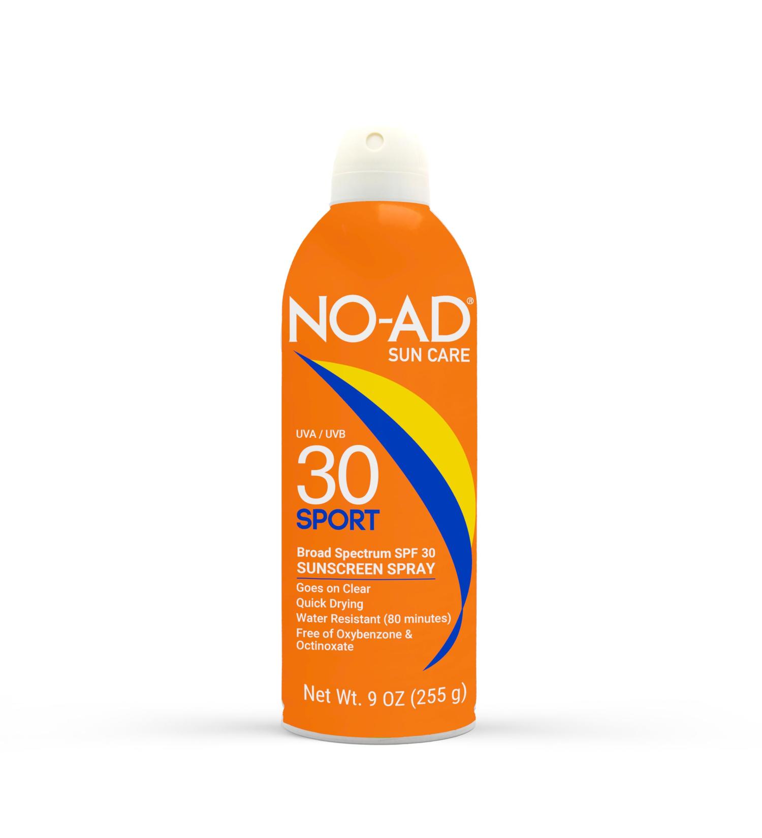 NO-AD SPORT SPF 30 Sport Sunscreen Spray | Non-Greasy Waterproof and Non toxic Sunscreen | Body Sunscreen | Suitable for All Skin Types | Broad Spectrum Protection for Active Lifestyles | 9 oz