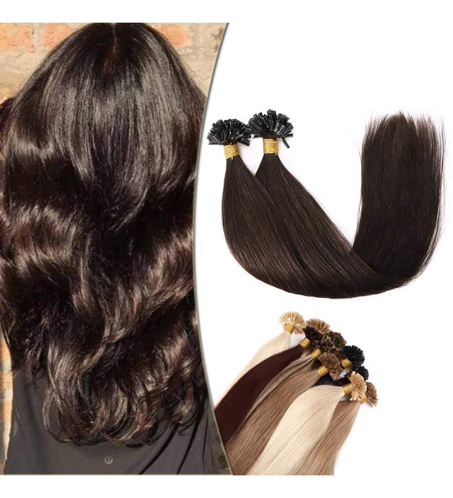 SEGO Bondings Extensions Real Hair - 100 Strands U-Tip Keratin Remy Human Hair Extensions Dark Brown #2 20 (50cm) - International Shipping Available - Buy Online on GoSupps.com