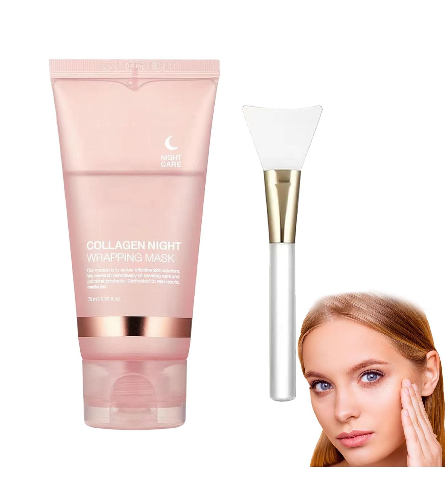 Collagen Night Wrapping Mask Collagen Overnight Wrapping Peel Off Facial Mask Collagen Overnight Wrapping for All Skin Types with Brush - Buy Online on GoSupps.com