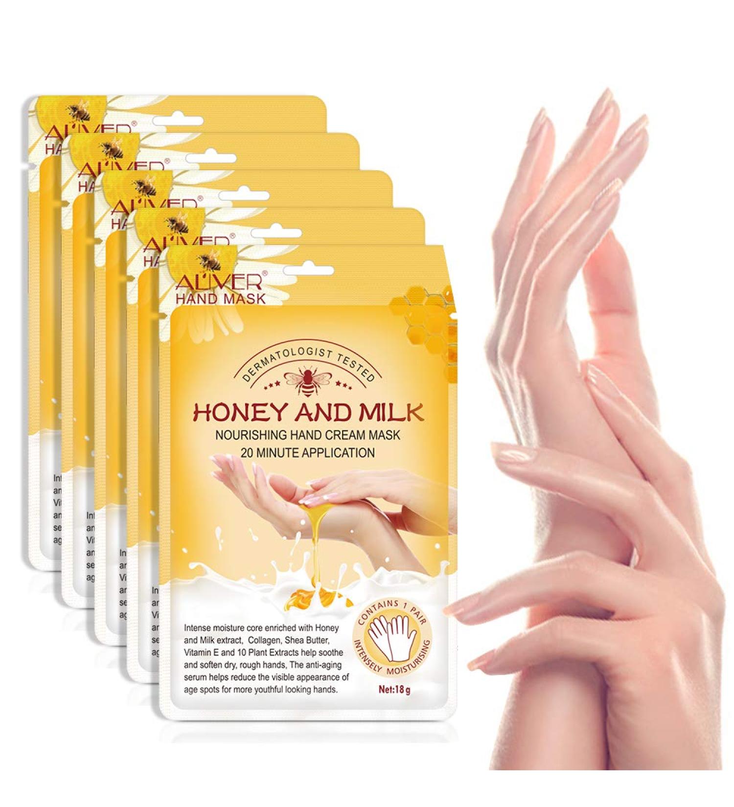Honey and Milk Hand Moisturizing Mask (5 Pack) - Natural Therapy Gloves for Dry, Aging, and Cracked Hands - Repair Rough Skin - Men and Women - Buy Online on GoSupps.com