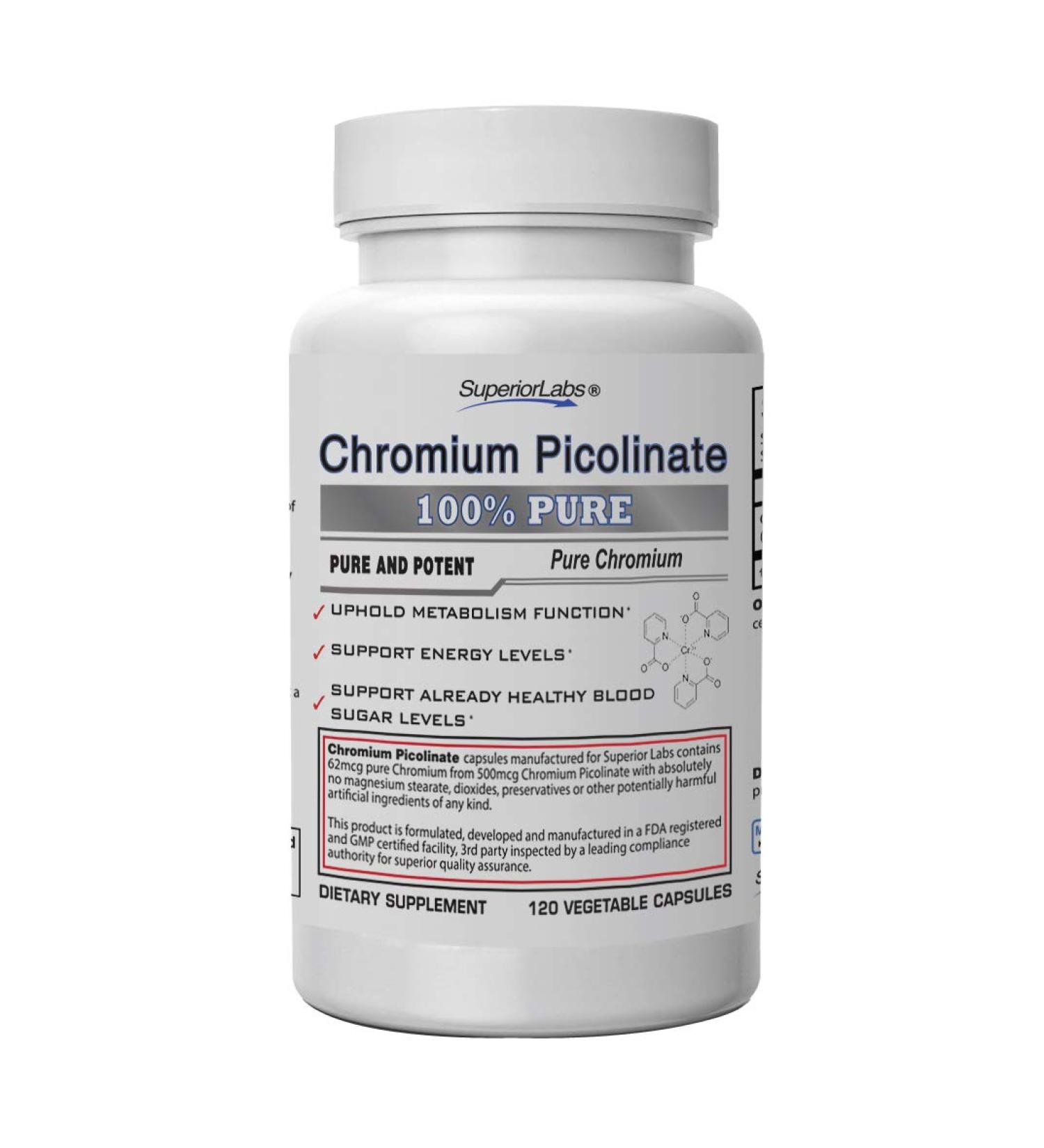 Superior Labs Chromium Picolinate NonGMO - 500 mcg 120 Capsules | Healthy Glucose & Weight Support - Buy Online on GoSupps.com