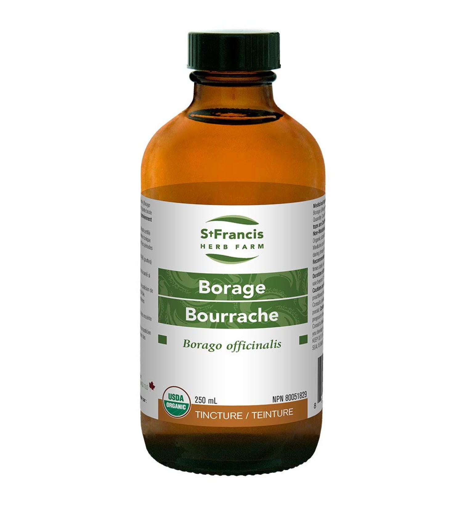 St Francis Herb Farm - Borage (Borago officinalis flowering tops) Certified Organic Herbal Tincture Extract Acts as an adrenal tonic for nervous exhaustion and fatigue stimulate milk secretion effective in treating exhaustion in menopausal women and after