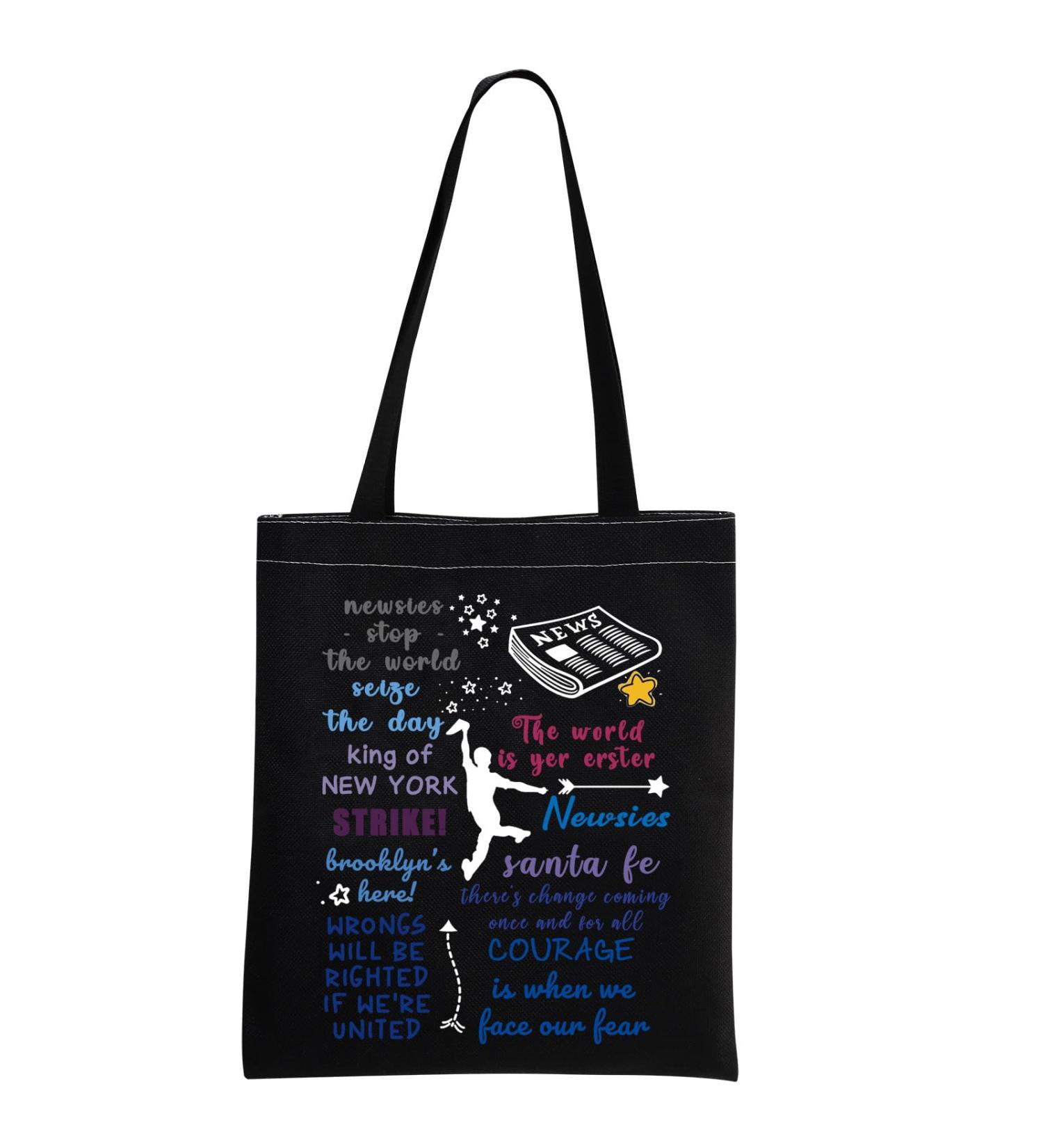 Buy Newsies Tote Bag | Musical Newsies Merchandise | Stylish Black Bag with Music Quote - Buy Online on GoSupps.com