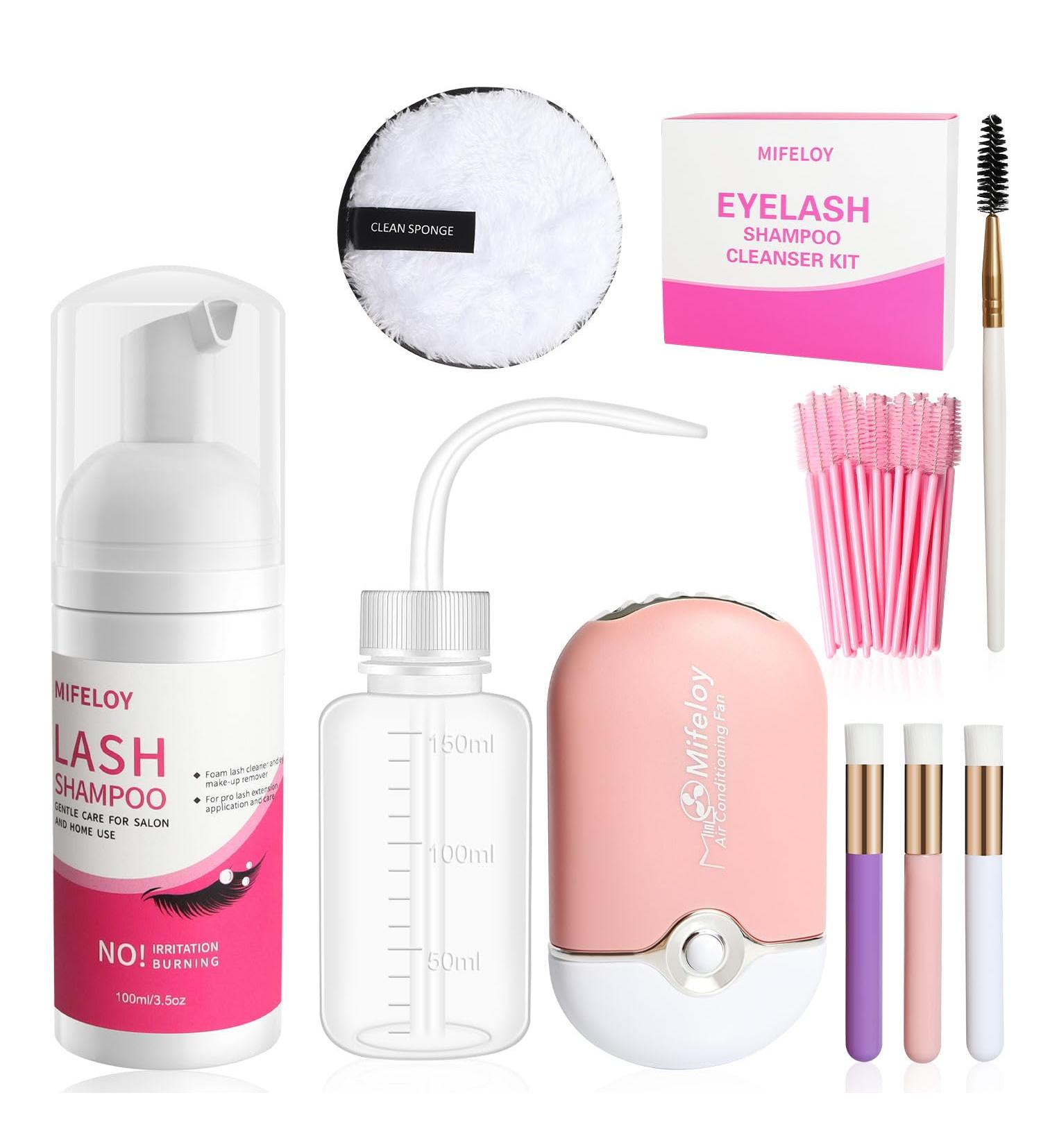 Eyelash Shampoo Cleanser Set Lash Extension Clean Mousse Mini USB Fan Dryer Wash Bottle Mascara Brush Cleansing Brushes Makeup Remover Pad Disposable Microbrushes Women Beginner Home Salon Use - Buy Online on GoSupps.com