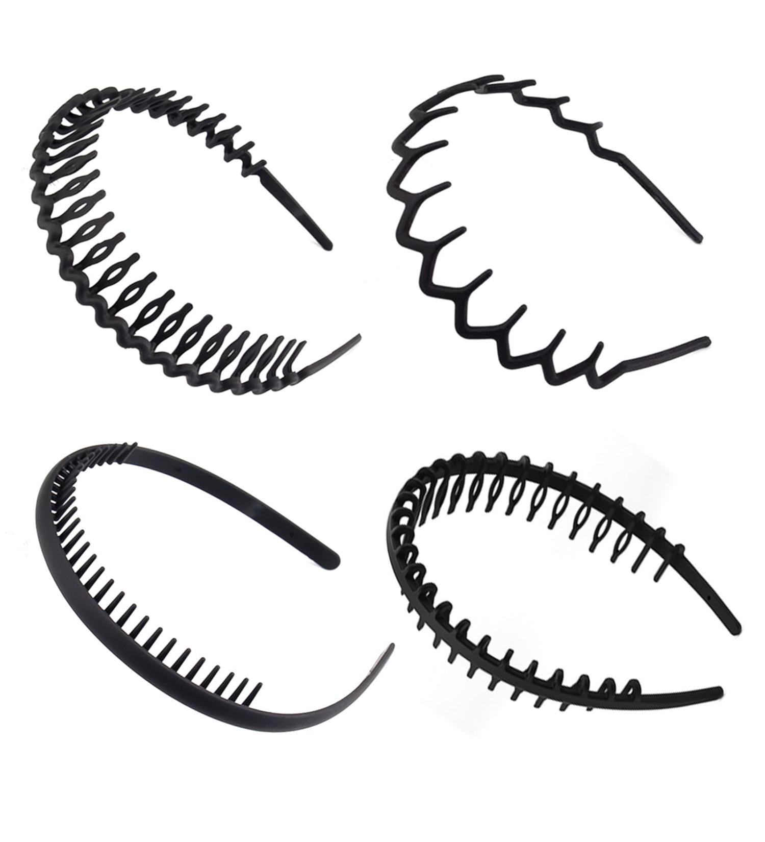 4-Pack Black Elastic Hair Bands for Men | Anti-Slip Zigzag Headbands for Yoga & Outdoor Sports - Buy Online on GoSupps.com