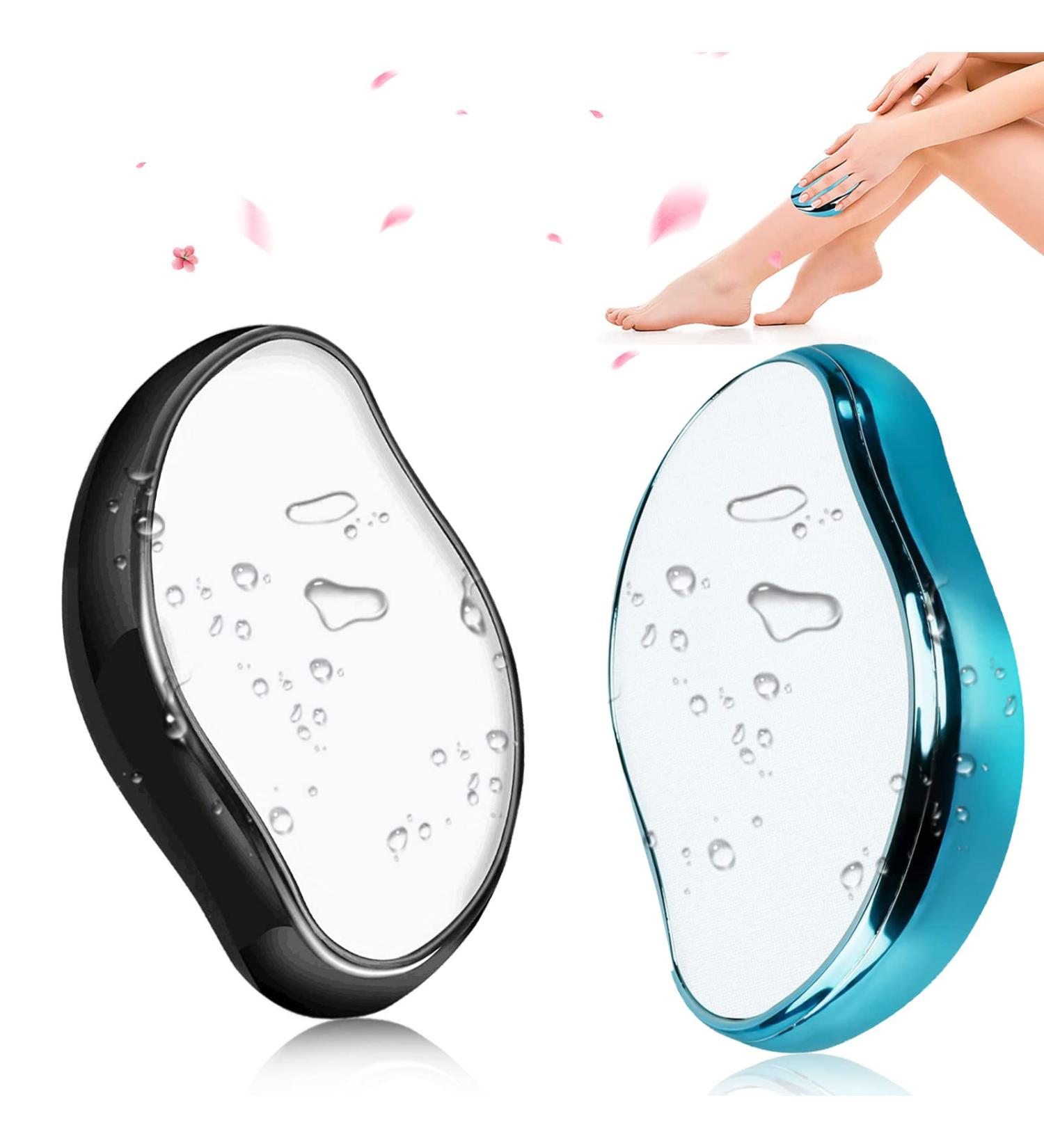2 Pcs Crystal Hair Eraser Set | Reusable Painless Hair Remover for Men and Women | Portable Exfoliation Tool for Back, Arms, Legs | Washable | Blue & Black - Buy Online on GoSupps.com