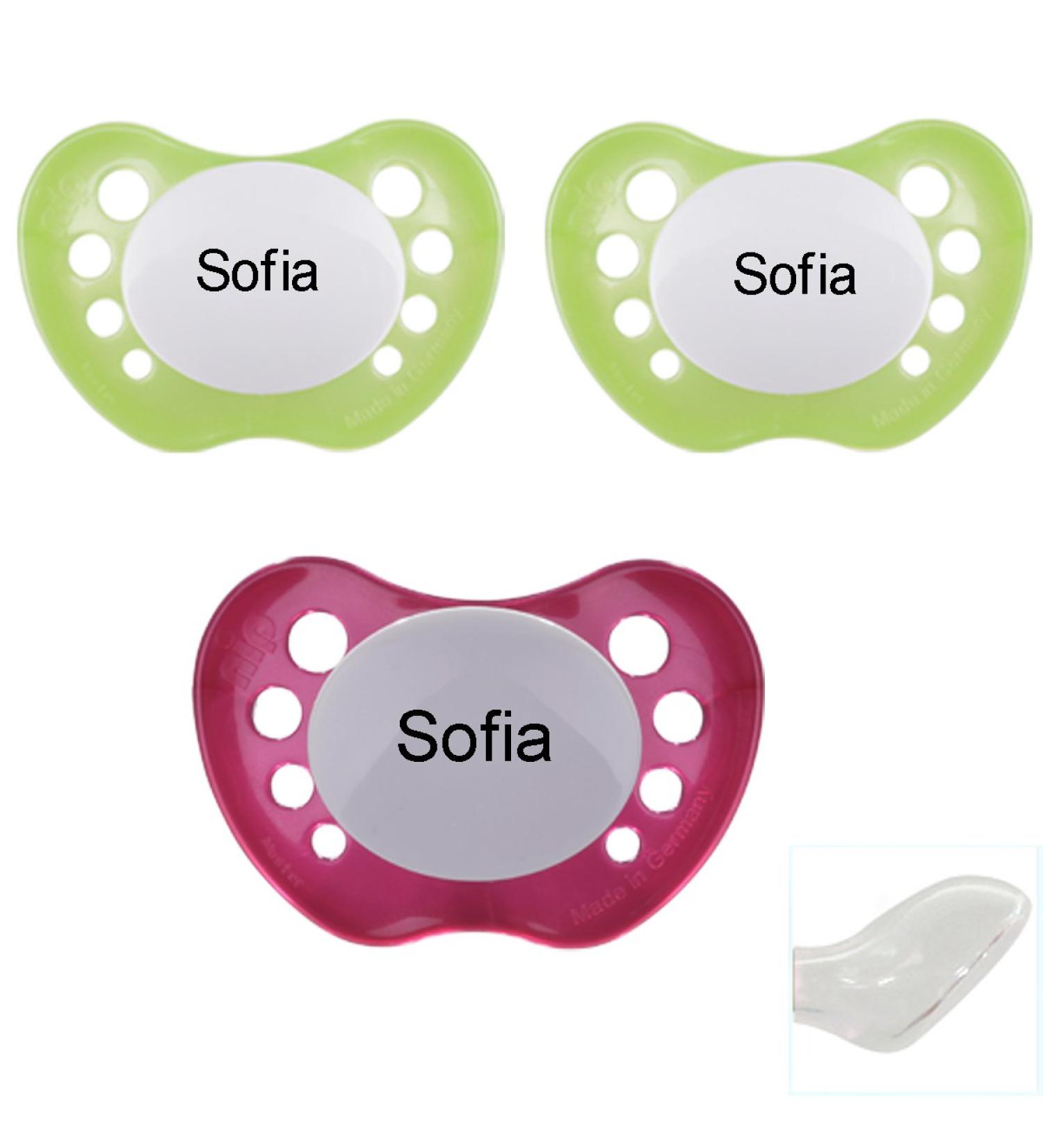Babysutten Nip Schnuller-Mit-Namen 2 Pearly Green + 1 Pearly Magenta (3 Series) Silicone Anatomical Gr.1. Gr.1 Pearly Green Pearly Magneta