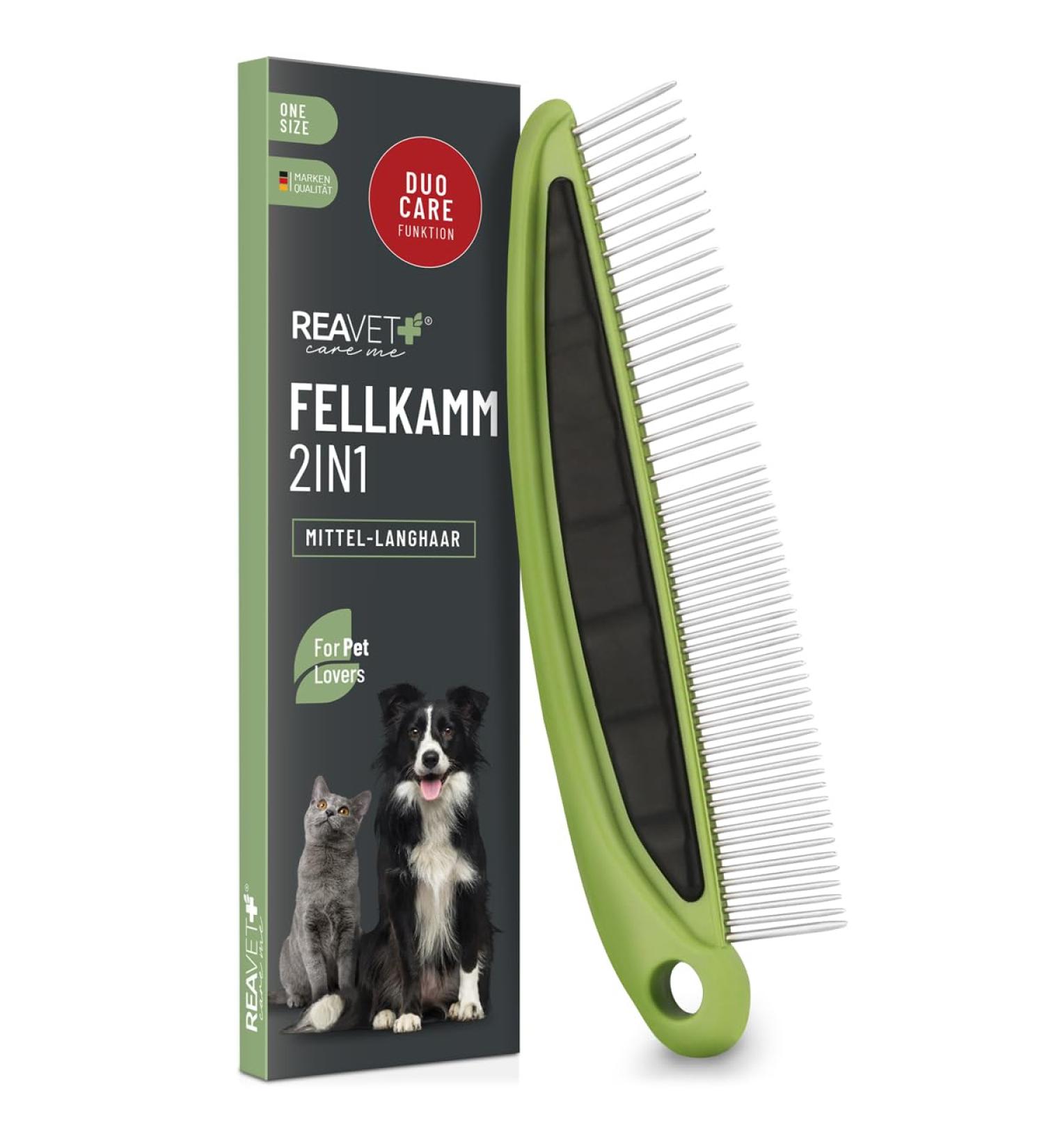 Reavet 2-in-1 Fur Comb for Medium & Long-Haired Dogs & Cats | Ideal for Daily Fur Care & Knot Removal - Buy Online on GoSupps.com