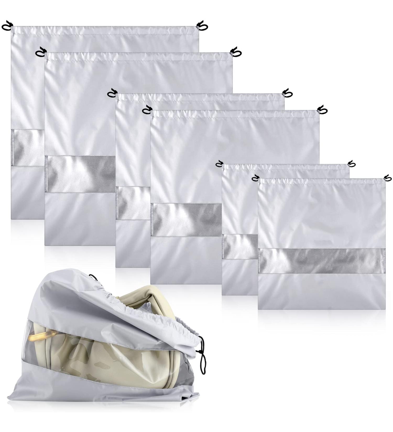 6 Pack Drawstring Dust Bags for Handbags - Waterproof Storage Organizer for Travel Shoes & Boots - Silver - Multiple Sizes - Buy Online on GoSupps.com