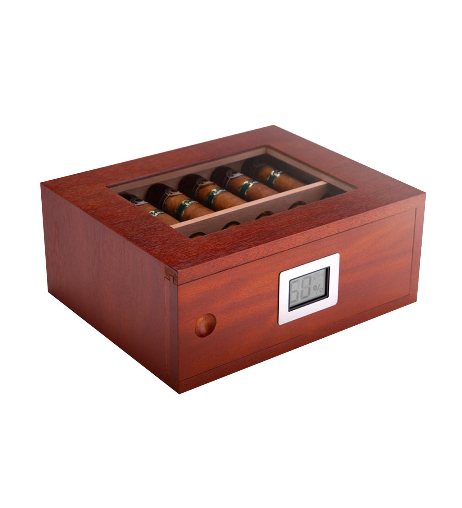 Cigar Humidor Case with Hygrometer Humidifier Bar Handmade Cedar Wood Cigar Box Portable Travel Cigar Case Hold 12 Cigars for Men - Buy Online on GoSupps.com