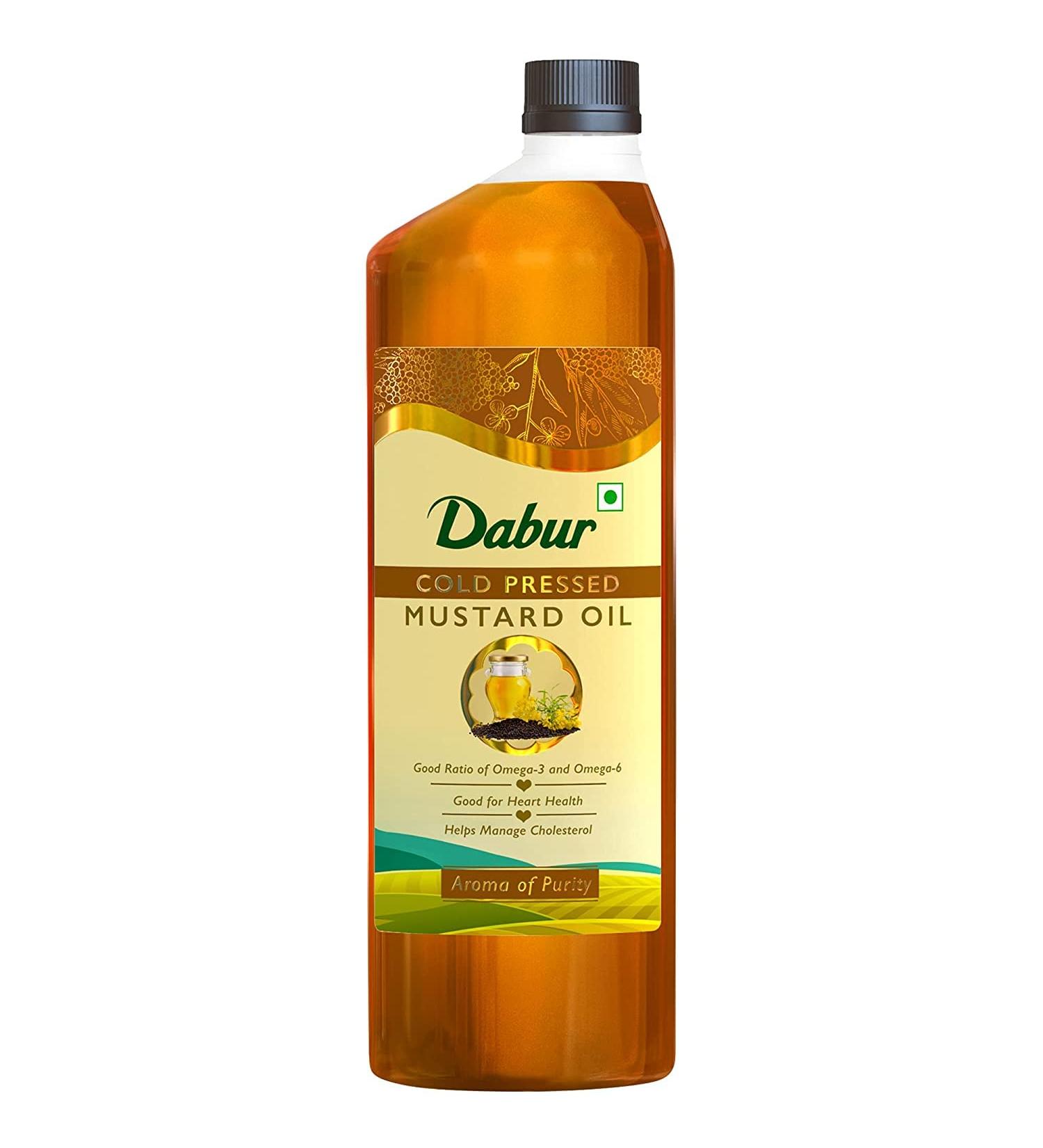 Dabur Cold Pressed Mustard Oil - 1L | Omega 3 & 6 Healthy Cooking Oil - Buy Online on GoSupps.com