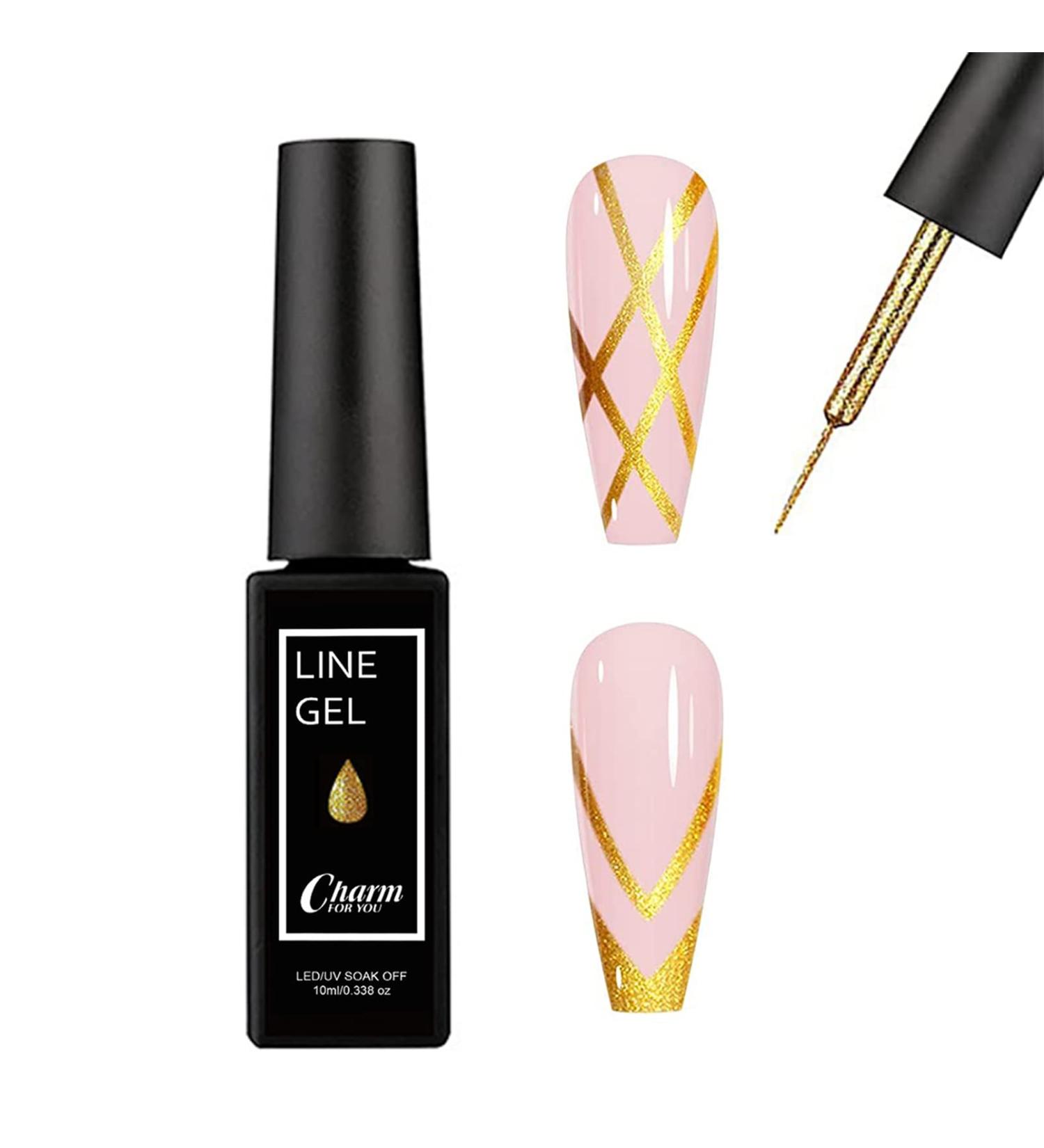Gel Nail Polish Liner - 10ml Gold Nail Gel Polish for French Manicure Art - Thin Brush for DIY Nail Salon at Home - Soak Off UV/LED Paint for Swirl Nails - Buy Online on GoSupps.com