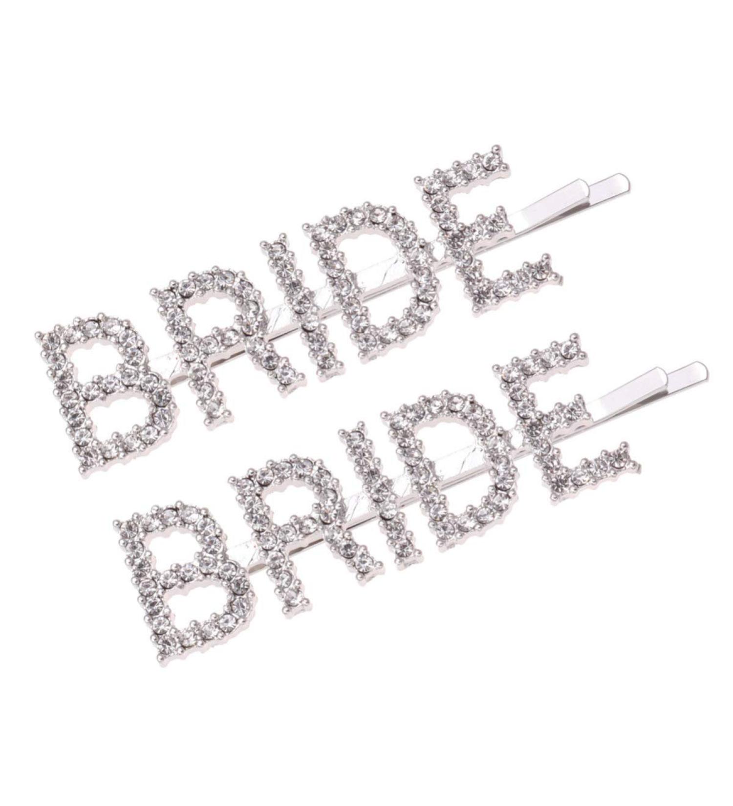 Minkissy Rhinestone Letter Bobby Pins - 2pcs Wedding Crystal Hair Barrettes (Silver) - Buy Online on GoSupps.com